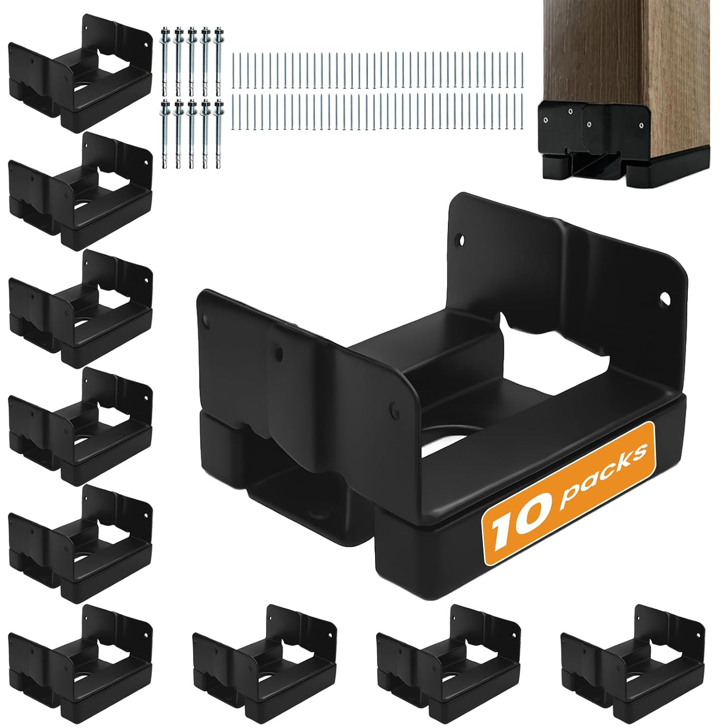 4X4 Post Base for Concrete Heavy Duty Black E-Coated 4X4 Post Bracket Anch