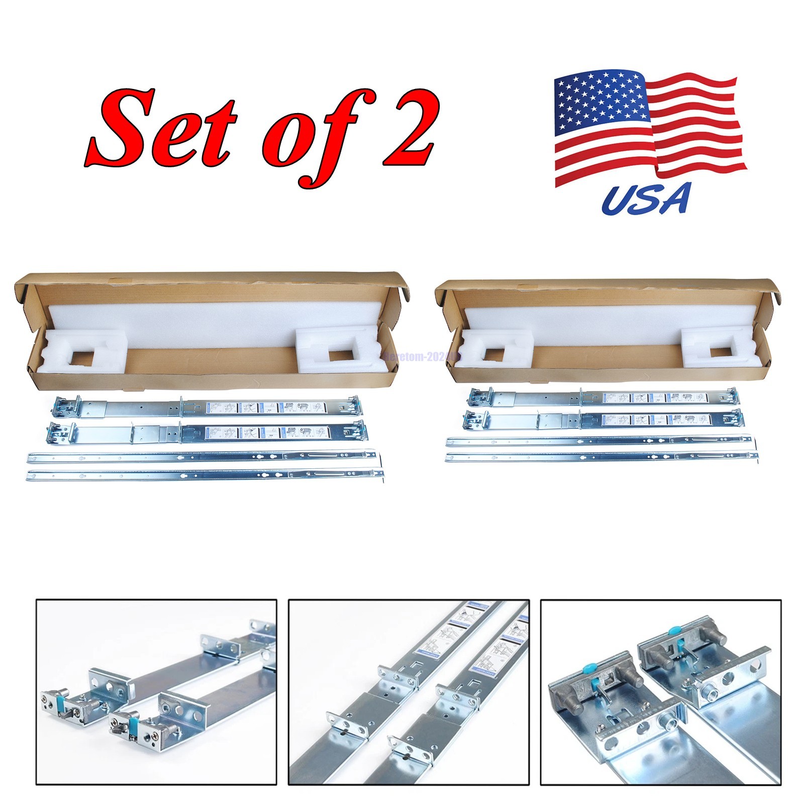 Dell PowerEdge R320/R420/R620/R630/R740 1U Static Rail Kit 053D7M 53D7M -2 Pack