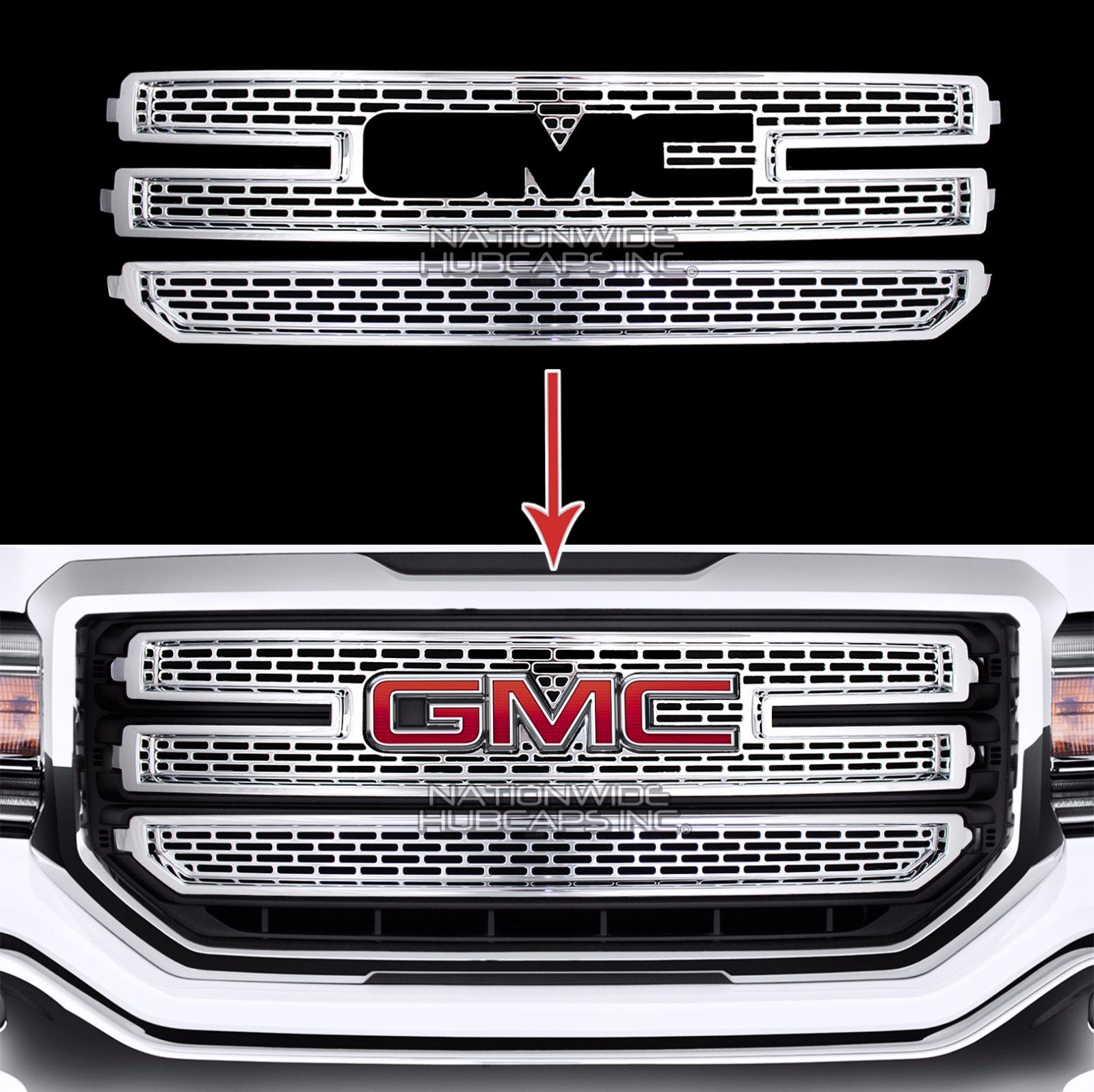 2016-18 GMC Sierra 1500 CHROME Snap On Grille Overlay 3 Bar Grill Covers Inserts