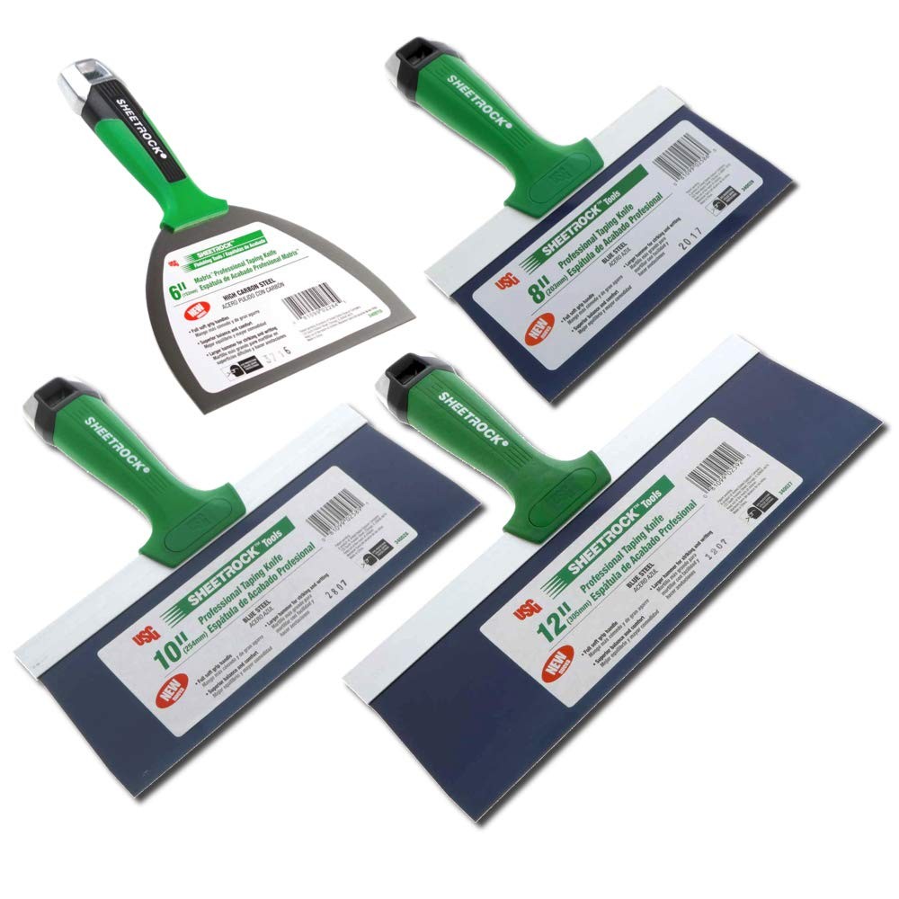 USG 4-Piece Drywall Taping Knives Set 8"-10"- 12" Pro Series with 6" Matrix C...