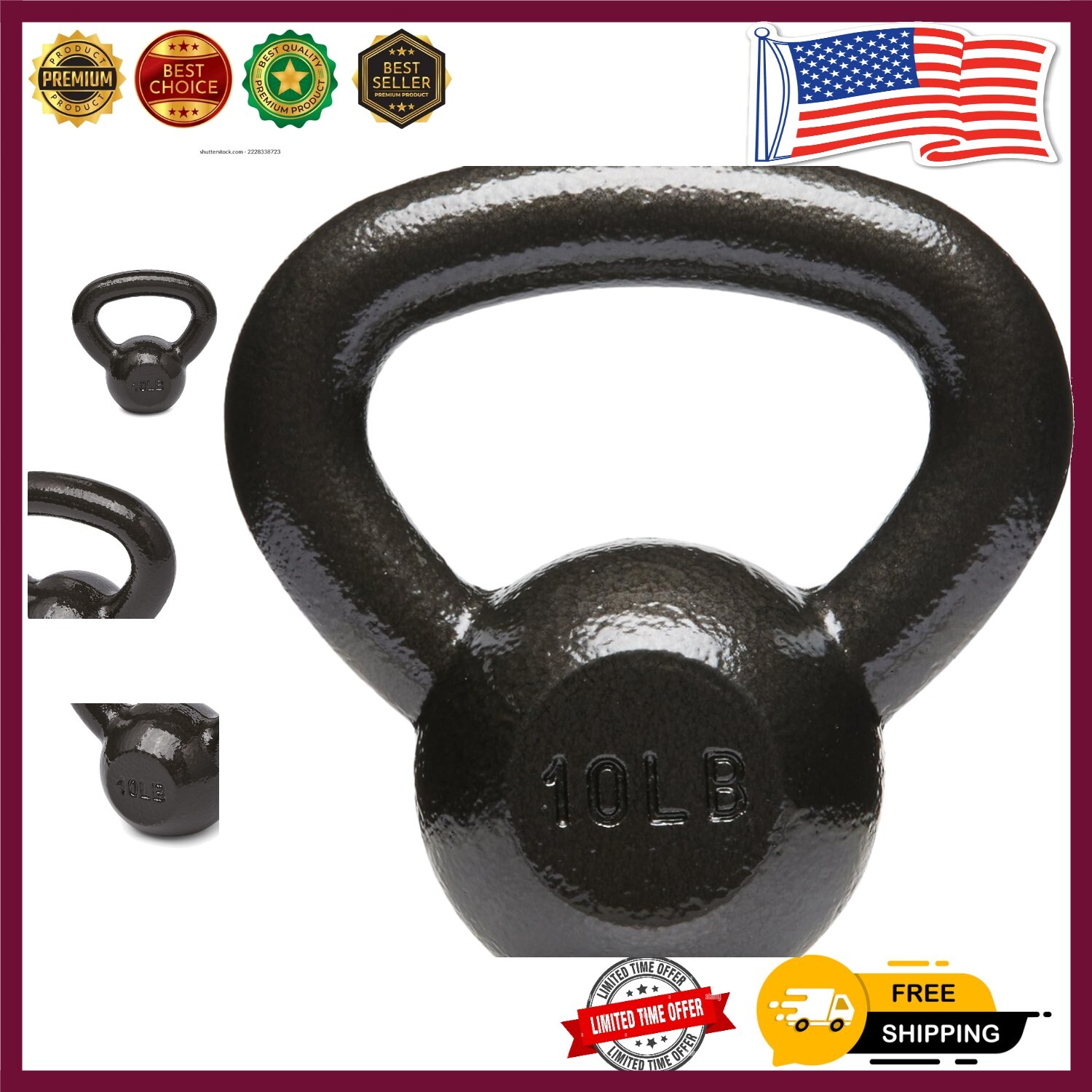 10lb Portable Cast Iron Kettlebell with Textured Grip for Strength Workouts