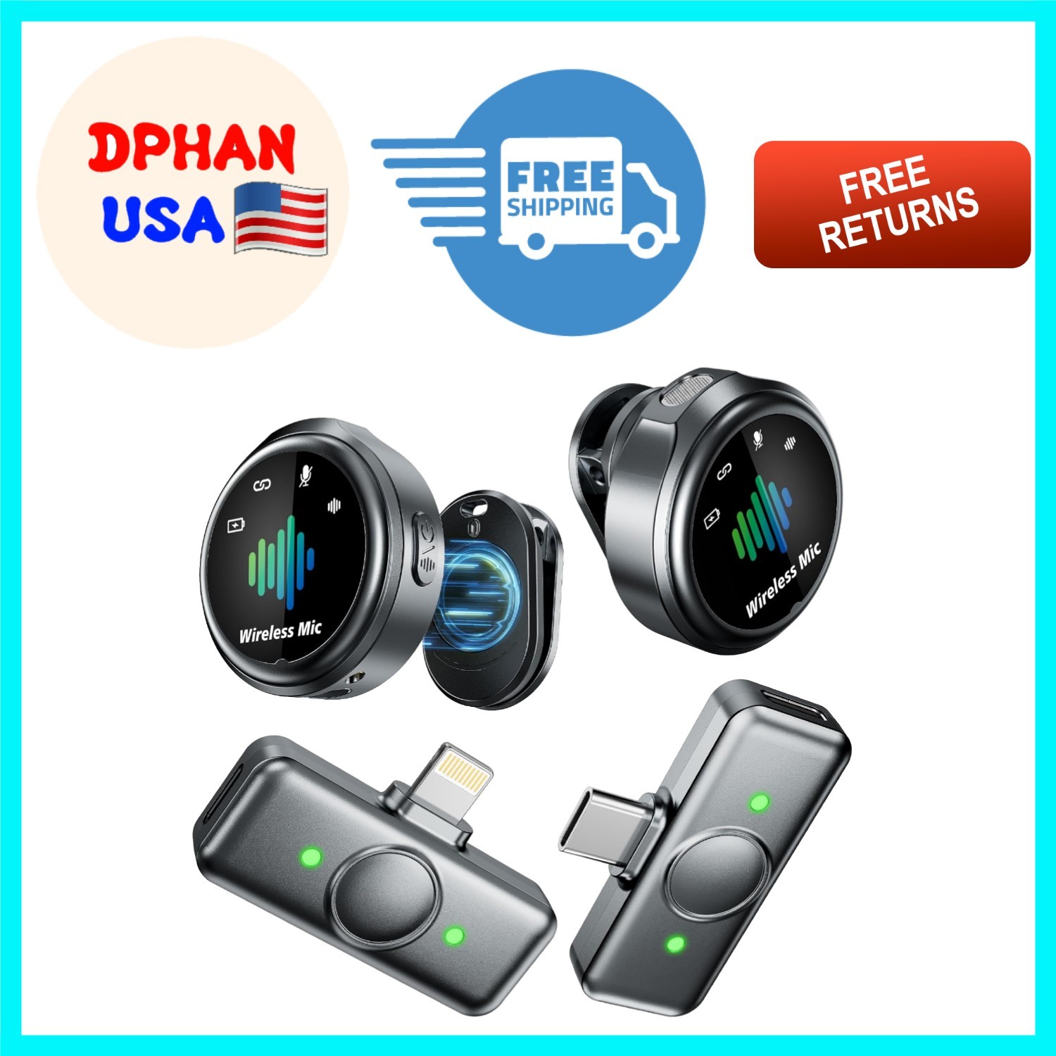 Magnetic Wireless Lavalier Microphone for iPhone & Android with Noise Reduction