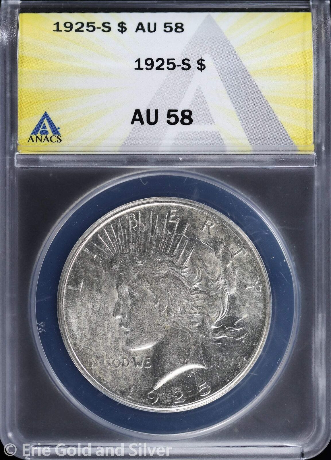 1925-S $1 Peace Silver Dollar ANACS AU 58