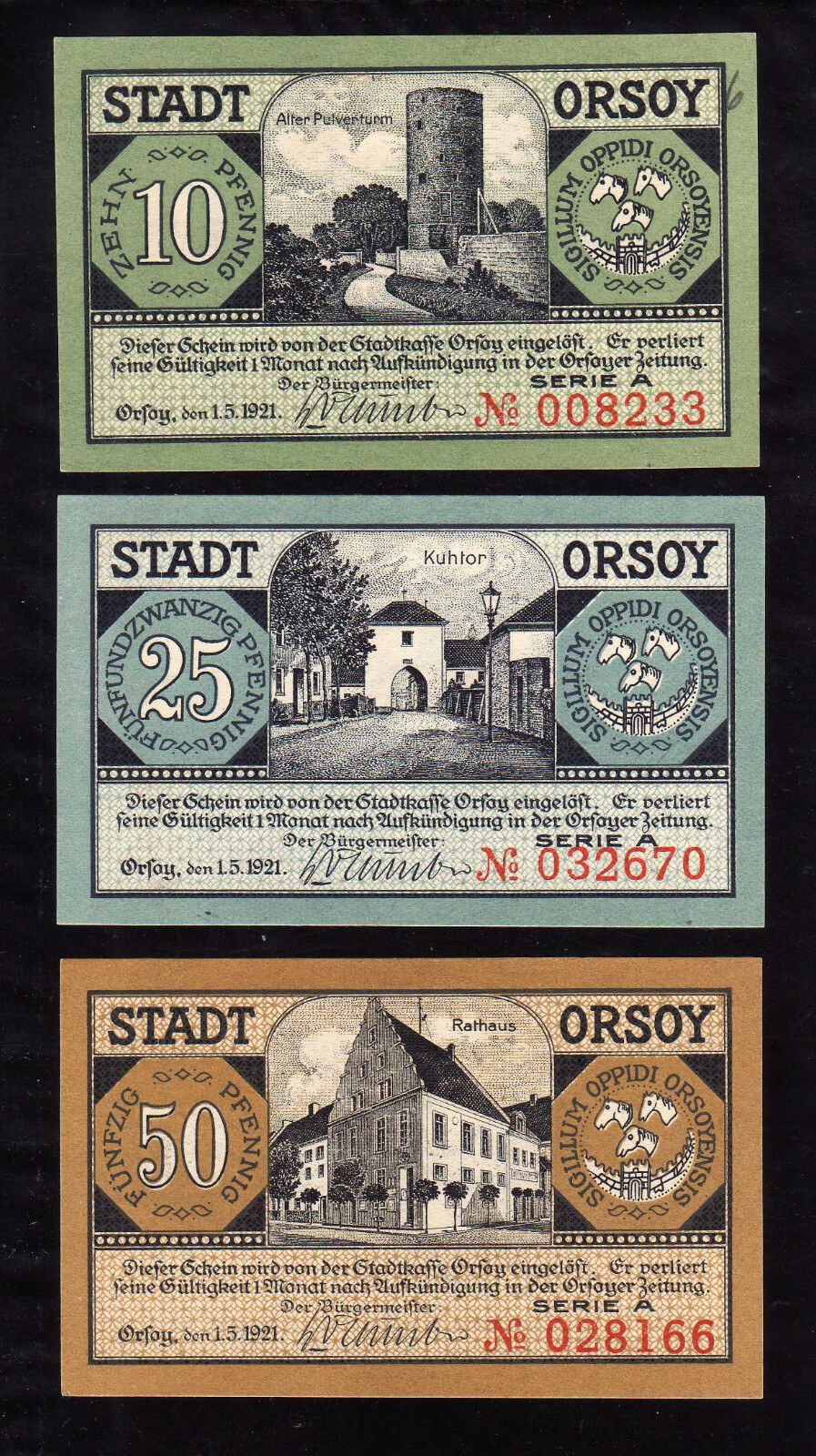 ORSOY - GERMANY NOTGELD   -  10, 25, 50 PFENNIG