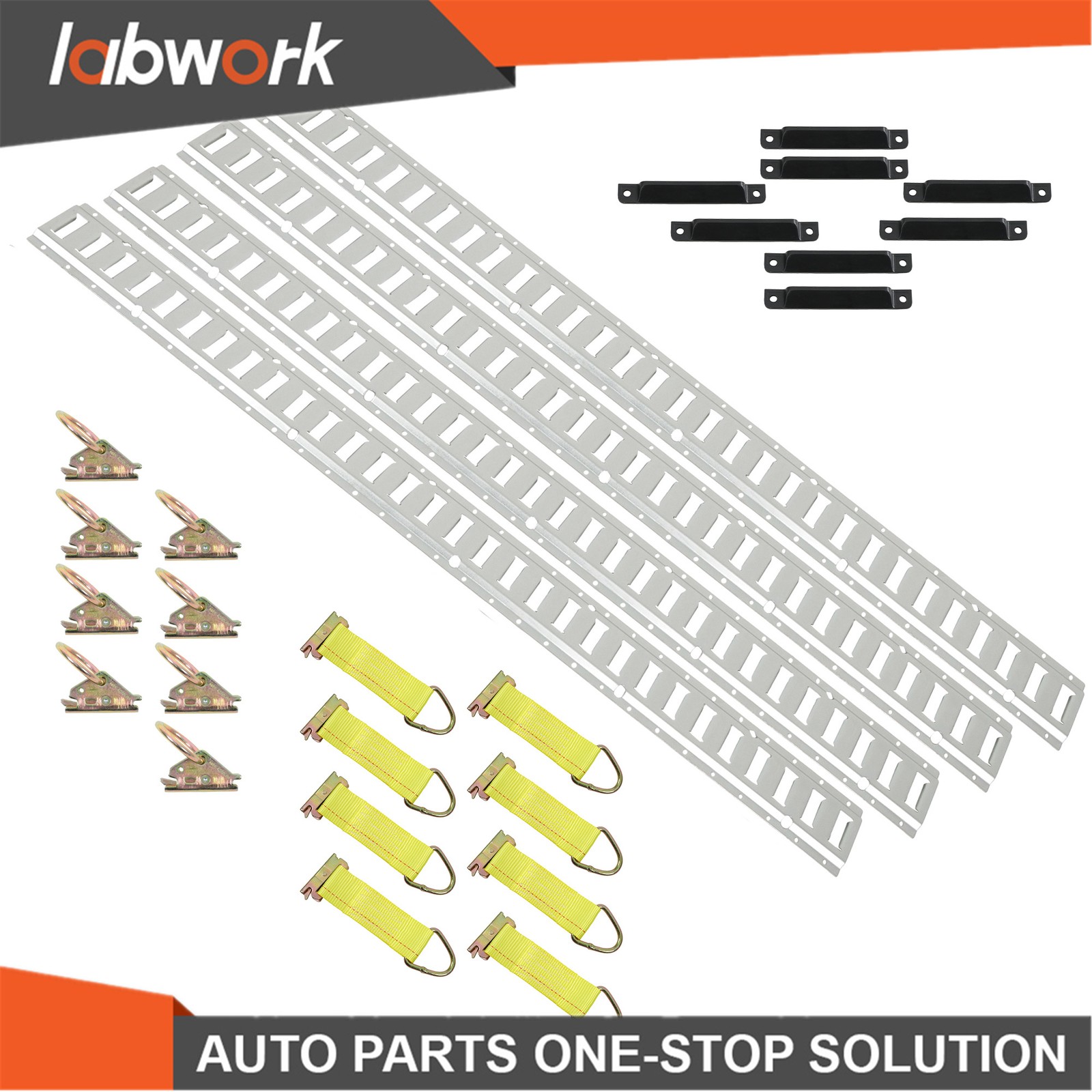 Labwork 4 PCS 5' E-Track Rails with Caps Straps O-Rings Tie Down Kit