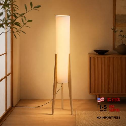 Natural Wood Tripod Floor Lamp - 50" - Modern Farmhouse Style - Log Wood