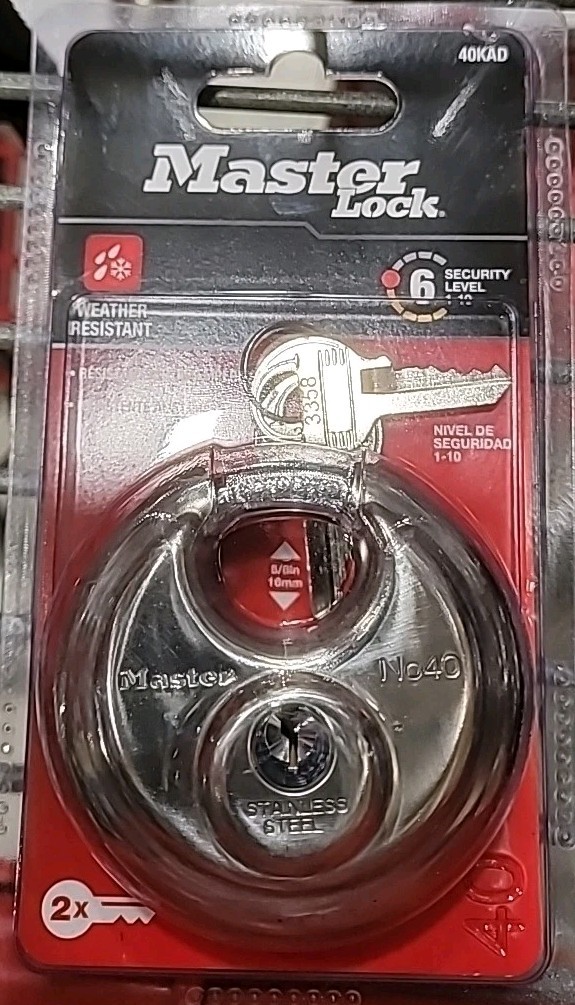 Brand New Master Lock 40Kad Padlock, Partially Hidden Shackle, Disc
