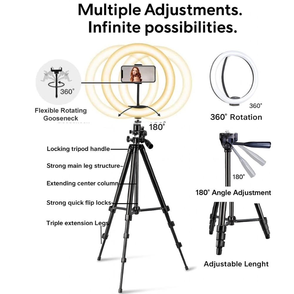 10" LED Ring Light 50" Tripod Tablet & Phone Holder for Streaming Makeup Video