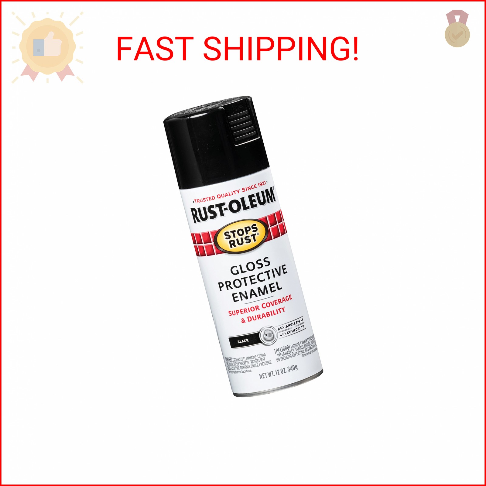 Rust-Oleum 7779830 Stops Rust Spray Paint, 12 oz, Gloss Black