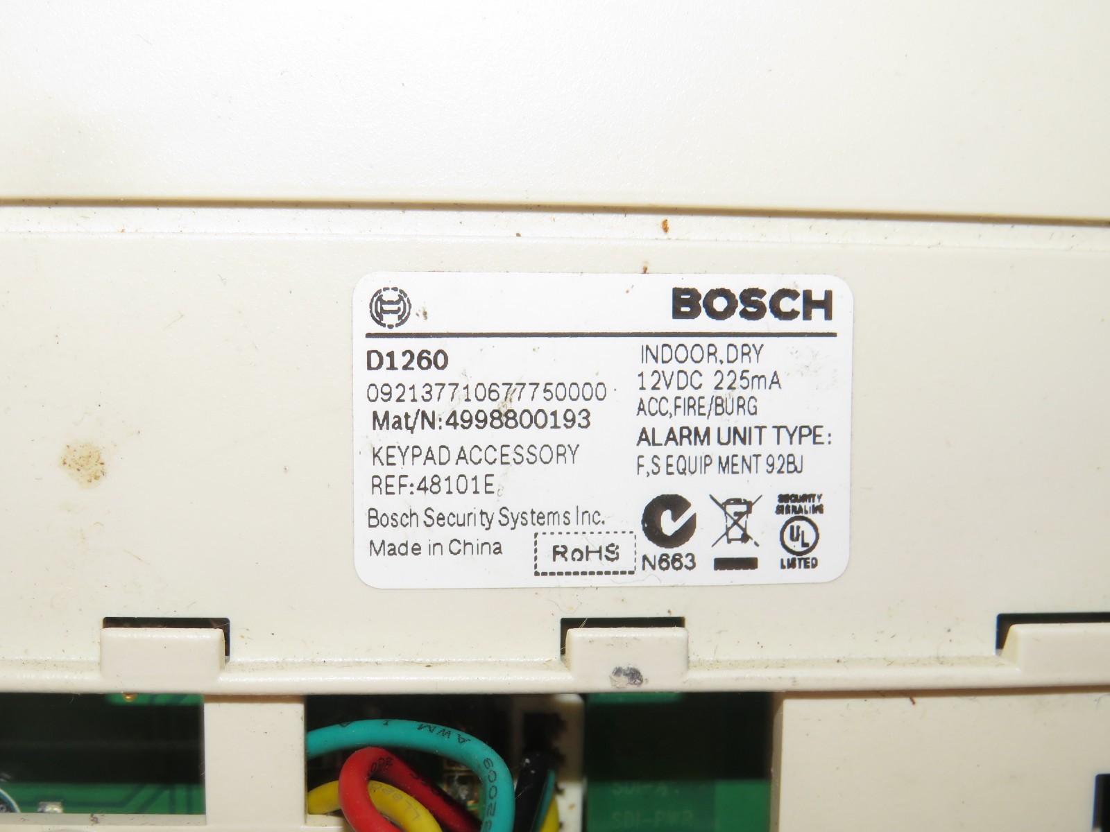 BOSCH D1260 SECURITY ALARM KEYPAD