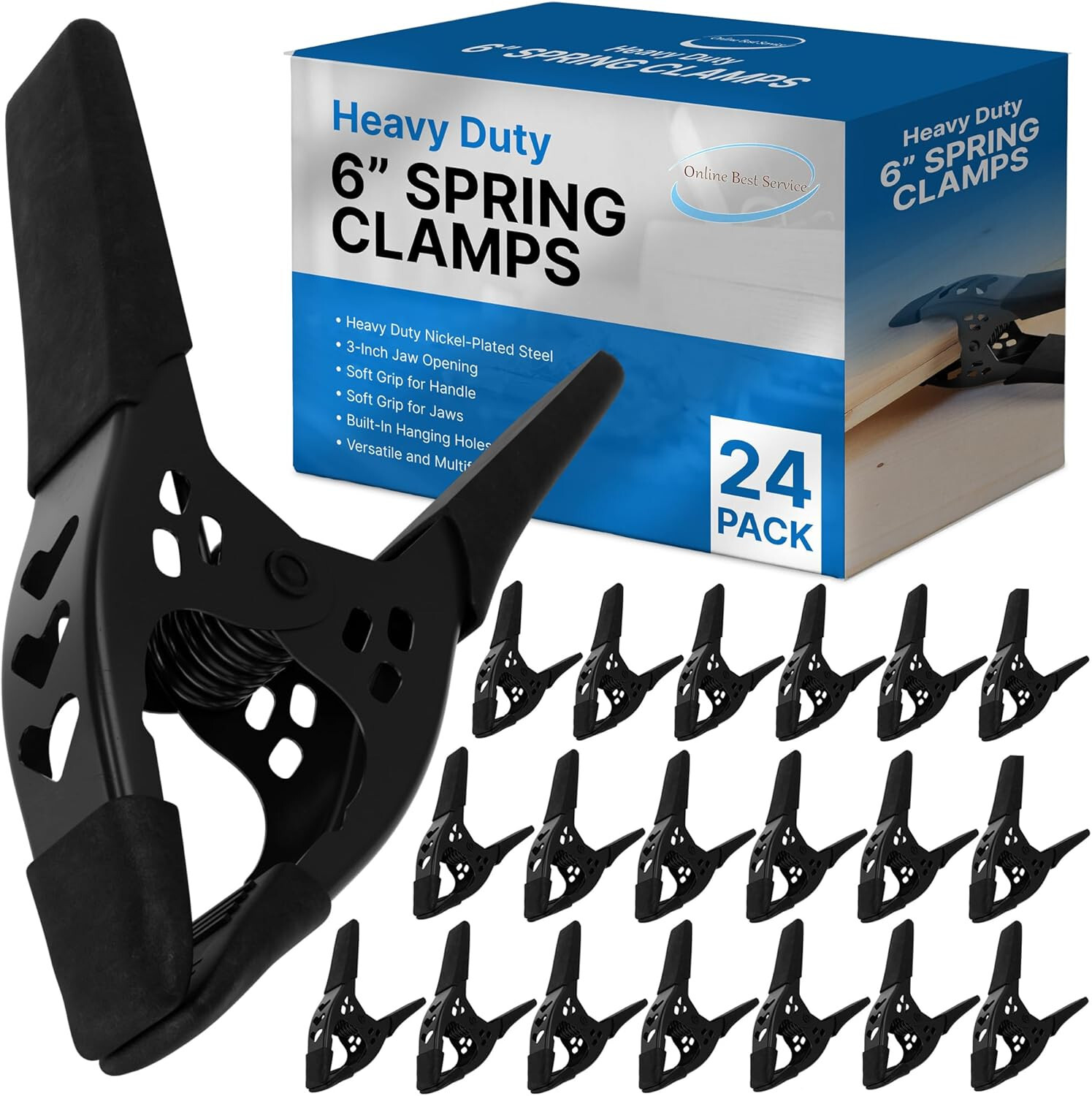Lot of 24 - 6" inch Spring Clamp Large Super Heavy Duty Spring Metal All Black