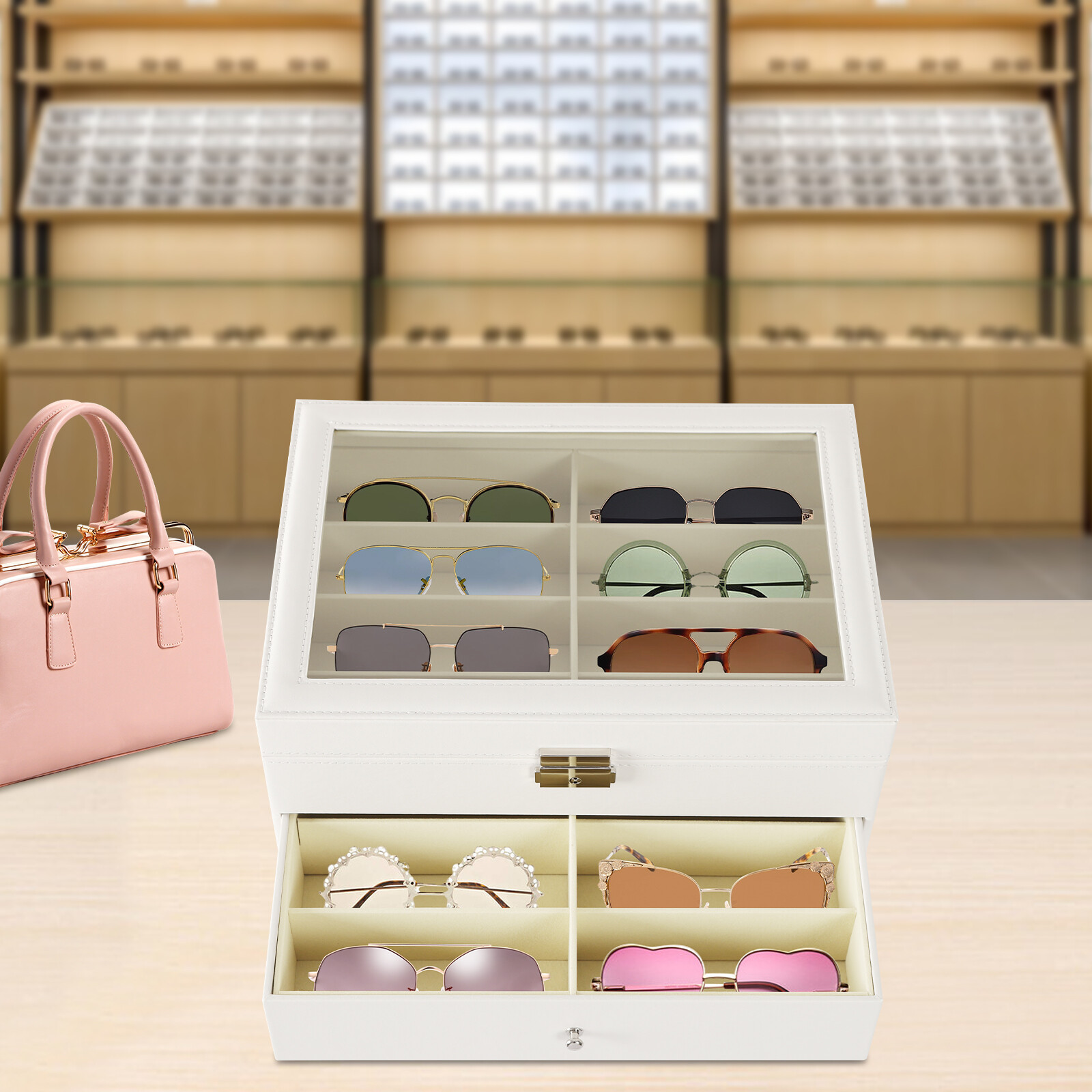 24-Slot Glasses Storage Display Case Organizer  For Sunglasses Eyeglass Box US