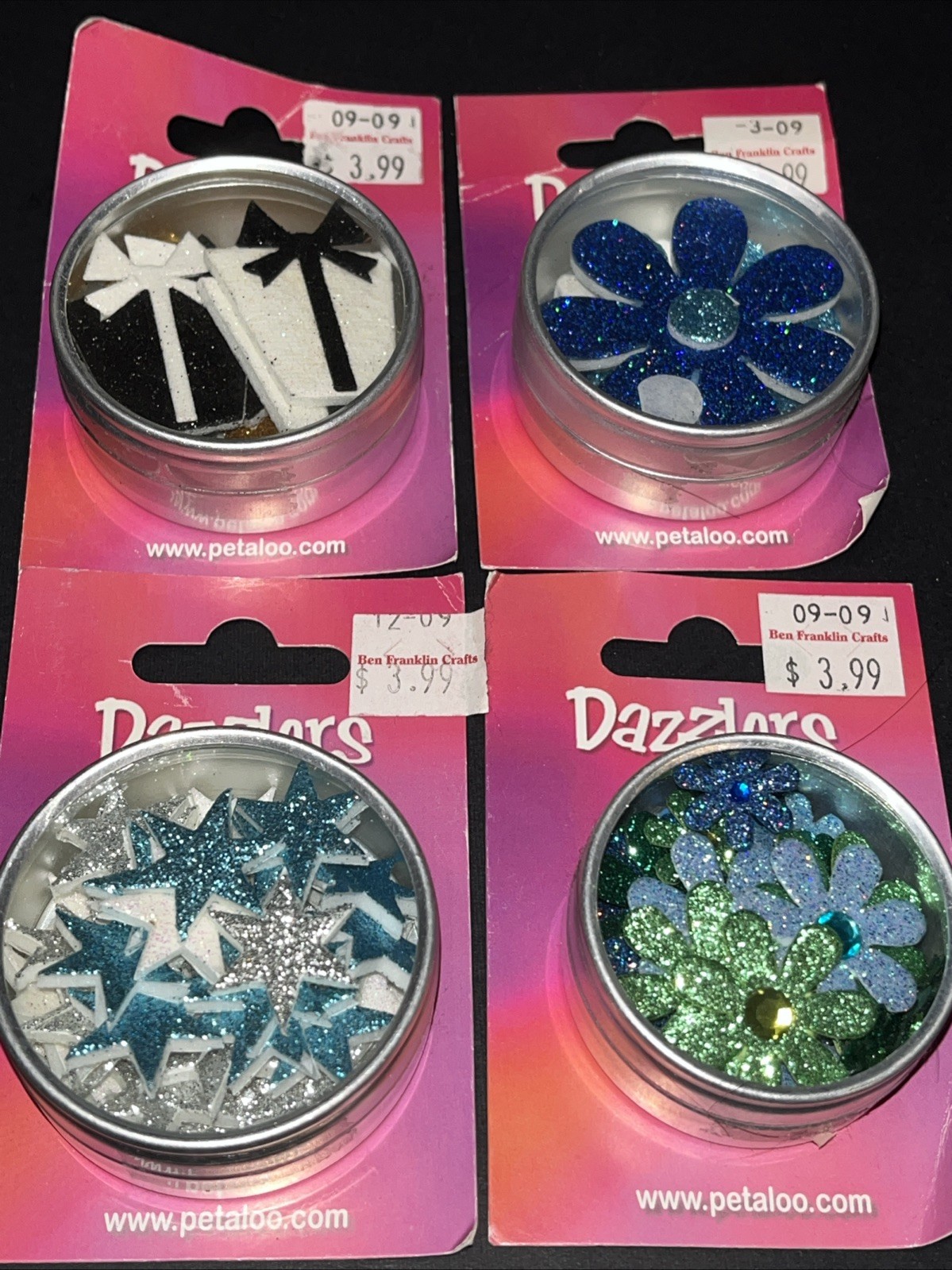 Dazzlers By Petaloo Glittered Florettes Flowers Scrapbooking Mixed Lot Of 4