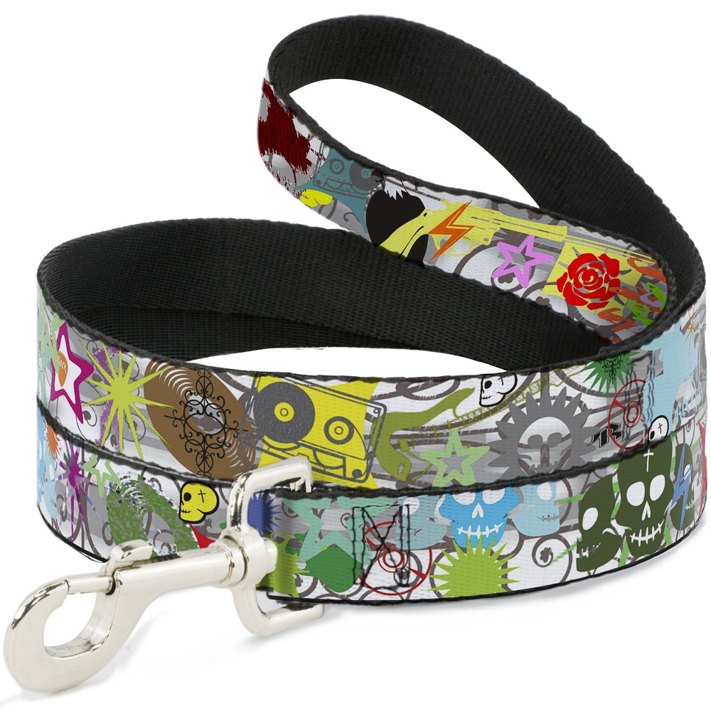 Dog Leash Music Skulls Multi Color NARROW 0.5"