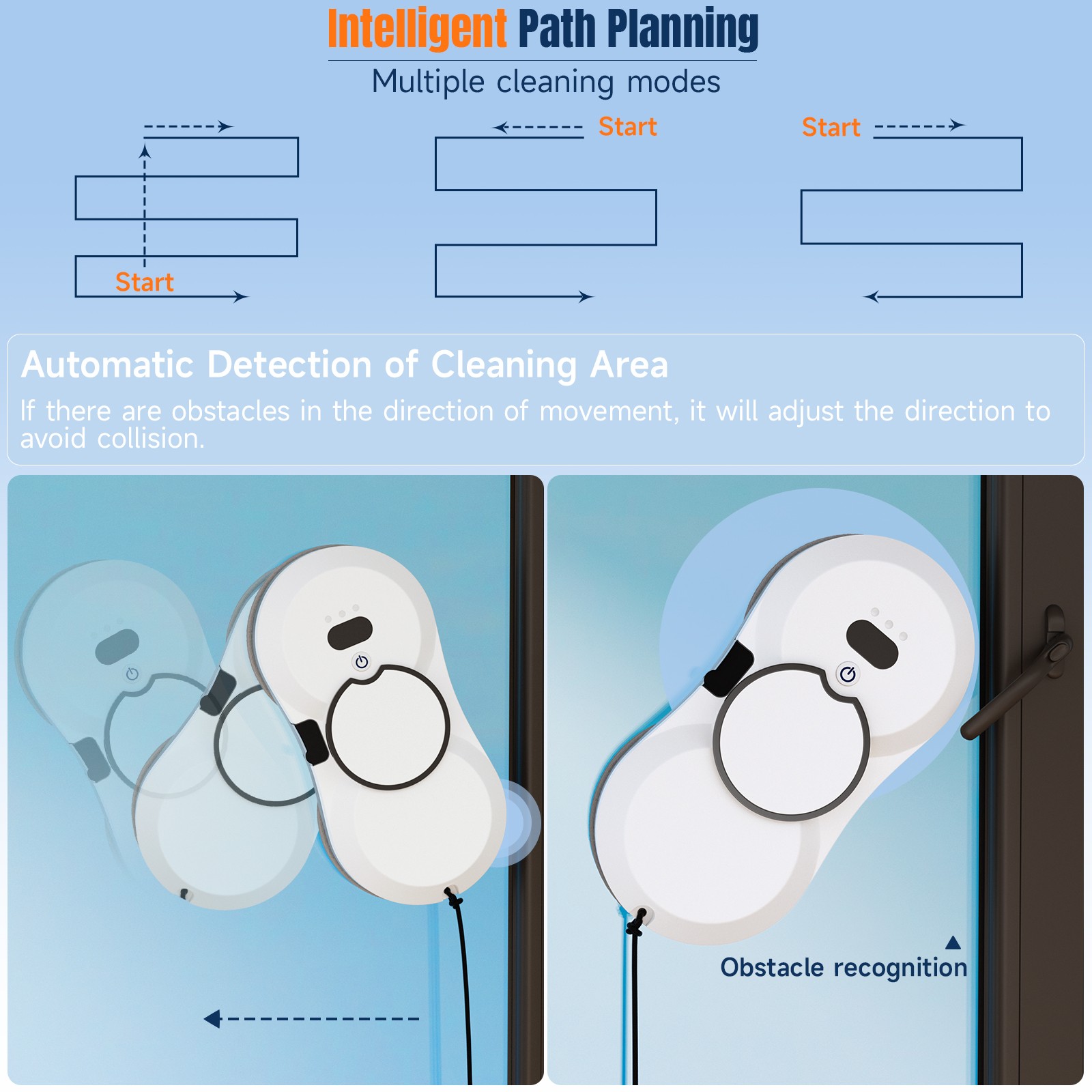 Auto Window Cleaner Robot, AI Path, 5600PA Suction, Single-sided Spray