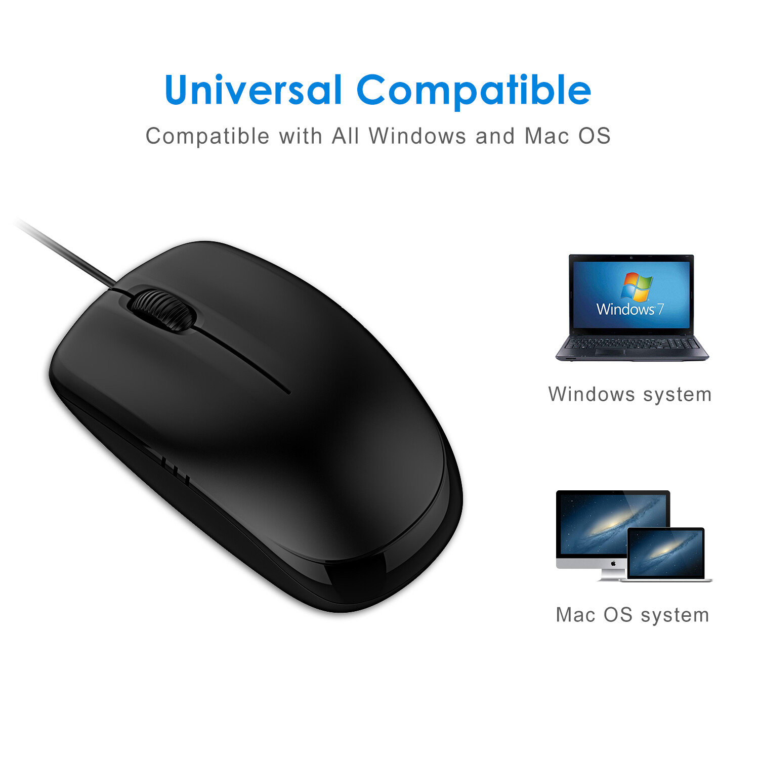 JETech 3-Button Wired USB Optical Mouse Mice (Black) - 0776