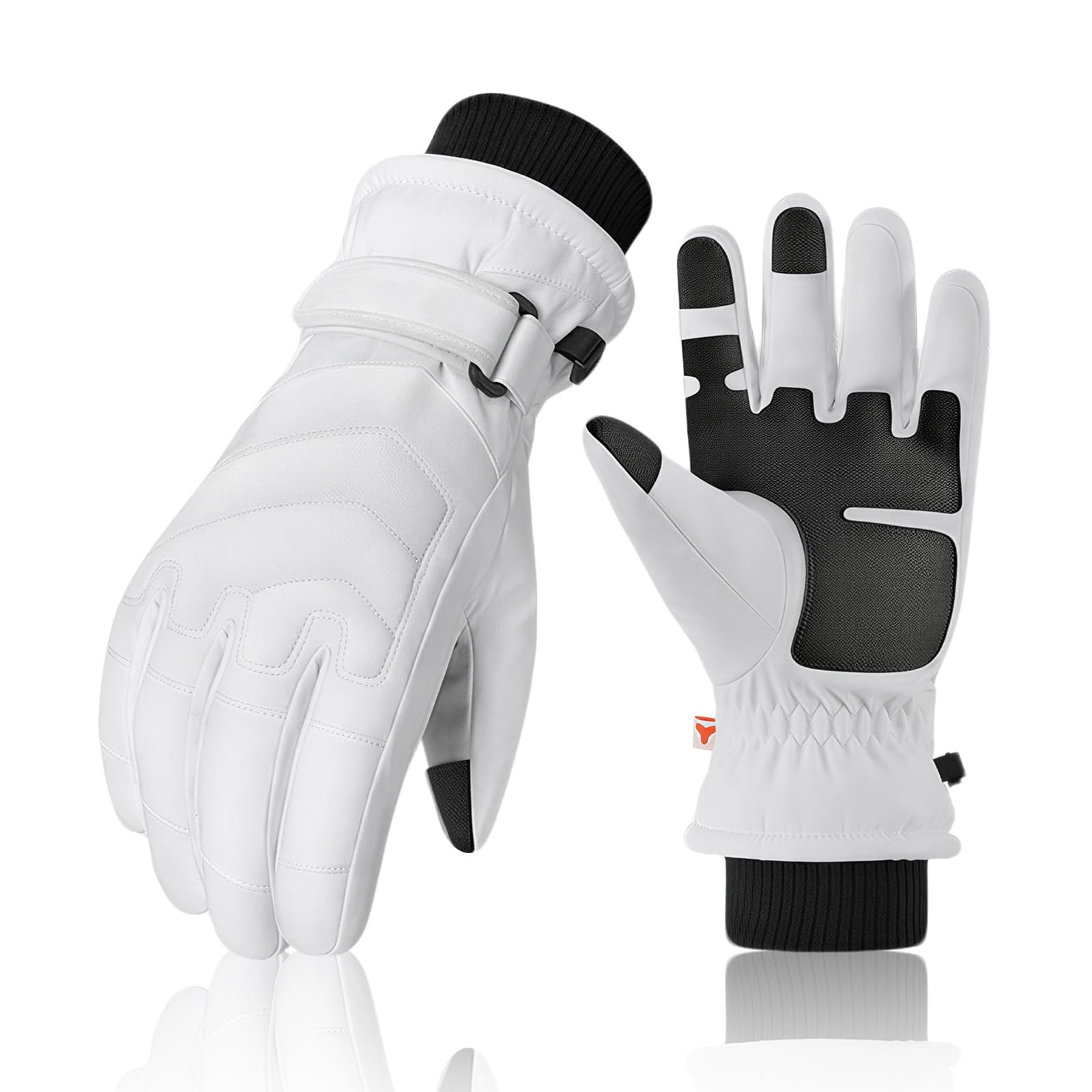 DUFFOBAN Thermal Ski Gloves for Men & Women - Waterproof, X-Large, White-1