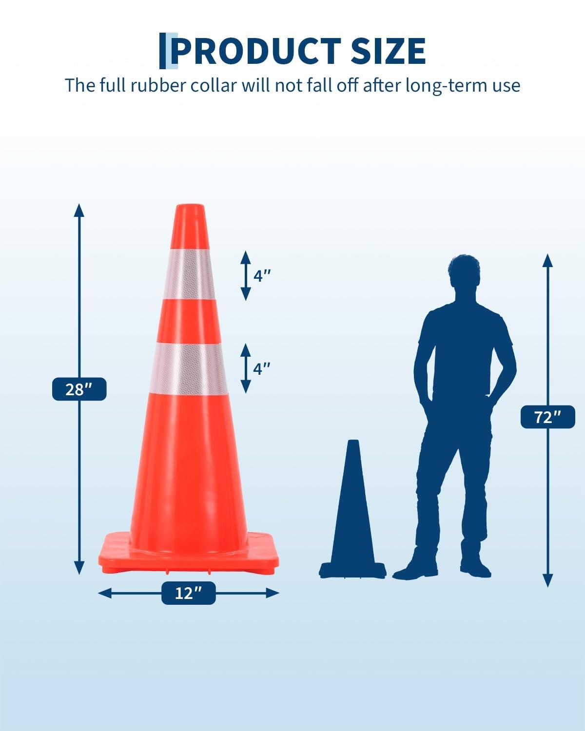 6 Pack Traffic Cone Set, 28 Inch High-Visibility Stackable Barriers with Reflect