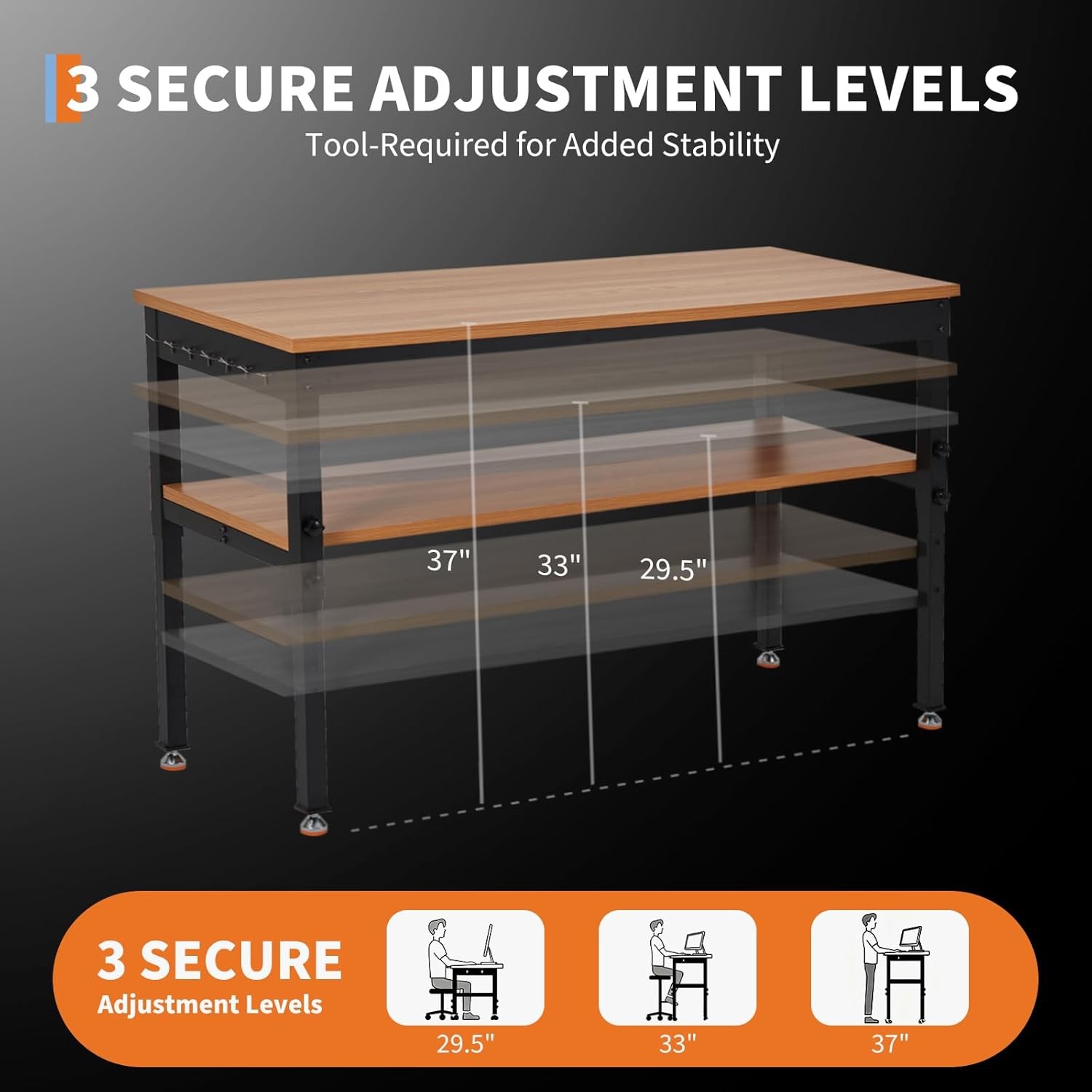 48x24 in Adjustable Height Workbench 2500LBS Heavy-Duty Work Bench Table Garage