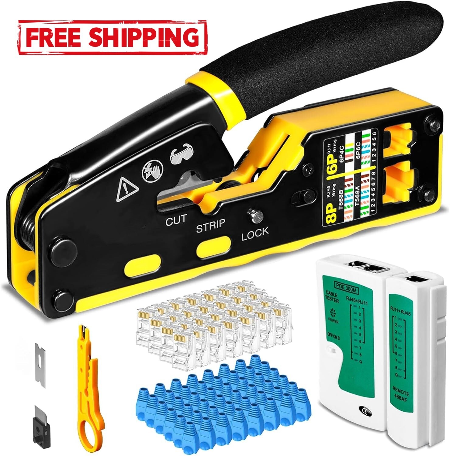 Kit de paso de herramienta de crimpado con comprobador de cable de red LAN NEW