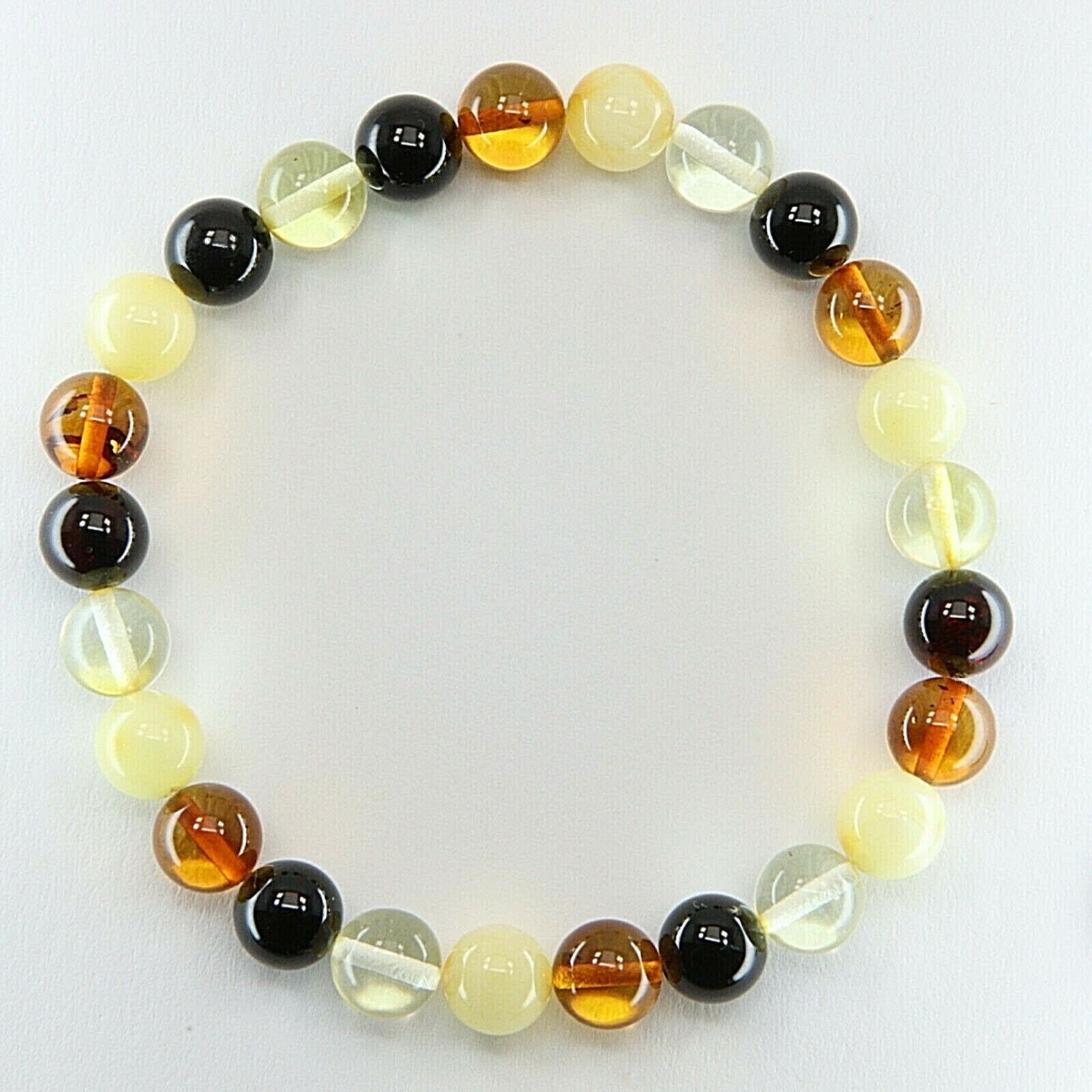 Natural Genuine Multi-Color 8mm BALTIC AMBER Stretch Bracelet Lithuania #198e
