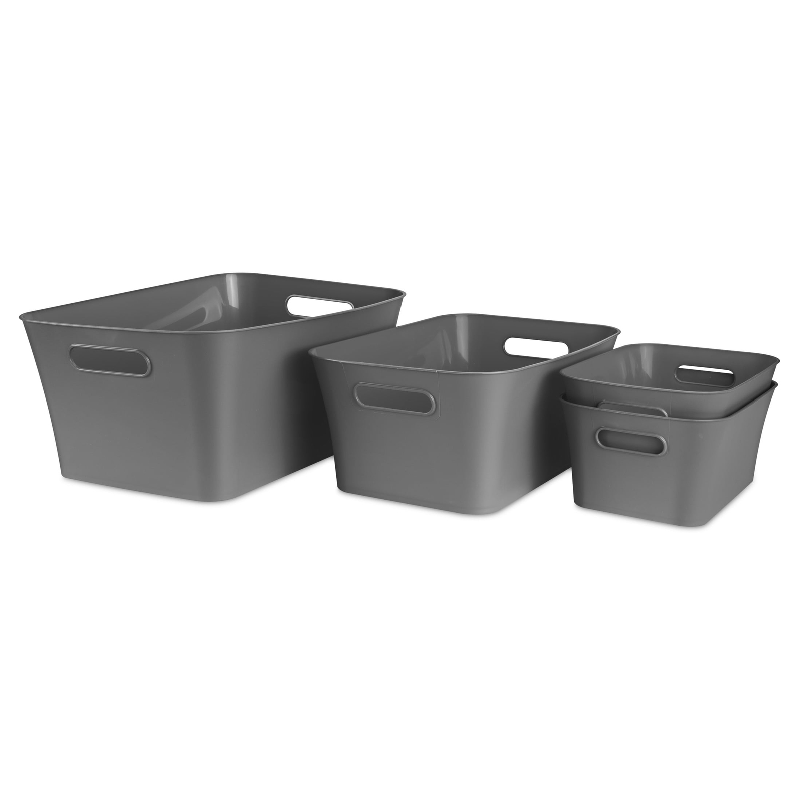 (6 pack) Medium Storage Bin Plastic, Gray