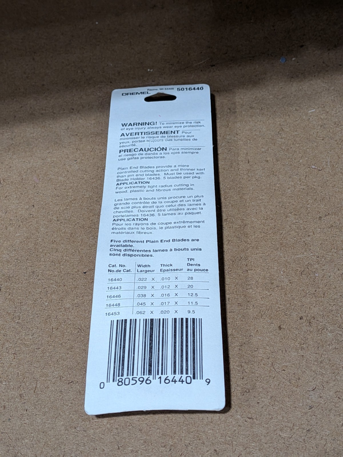 Dremel - #16440 - Plain End 5" Scroll Saw Blades - 5 Pieces - NOS