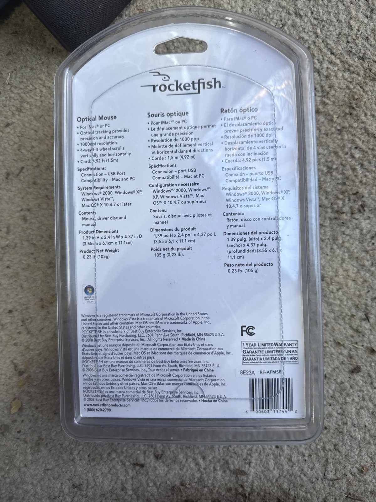 Rocketfish iMac/PC Optical Mouse RF-AFMSE New Sealed