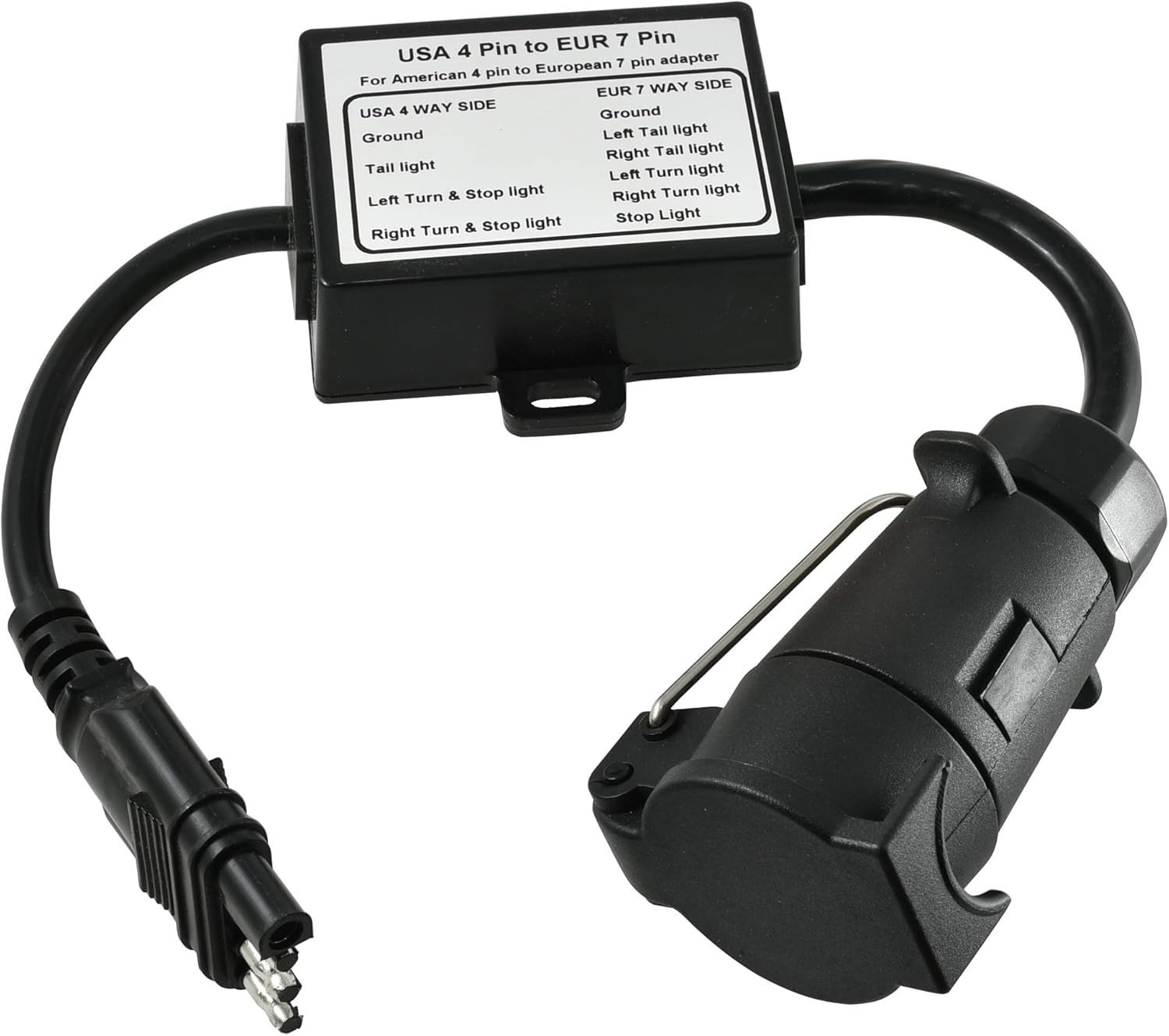 US 4-Pin Flat Plug to EU-7 Way Trailer Tow Light Wire Harness Adapter For RV SUV