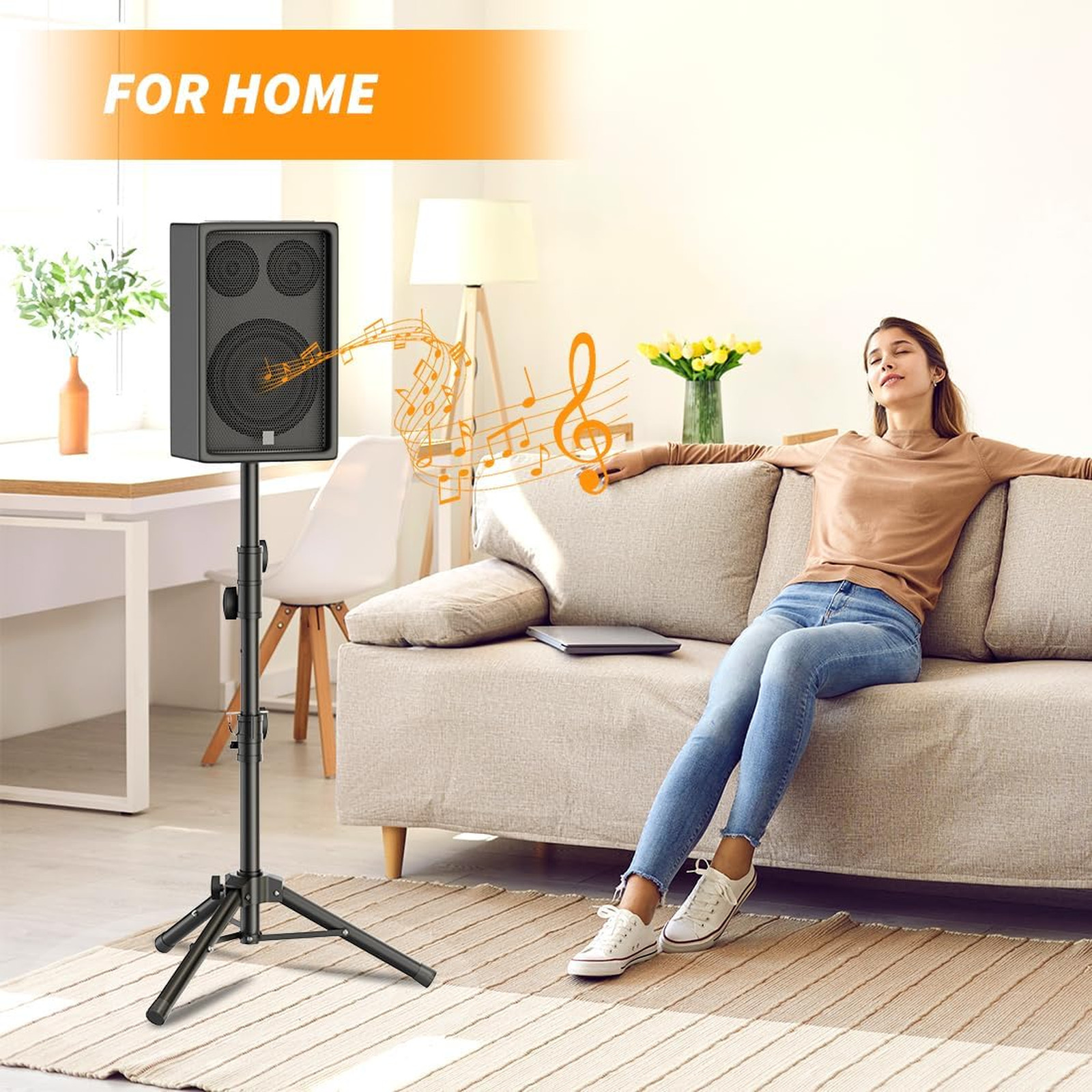 Small Speaker Stands 2 Pack, Adjustable Tripod, Lightweight, Supports 55 lb