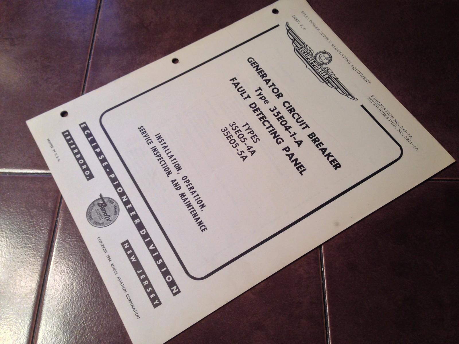 Eclipse Generator Circuit Breaker 35E04-1-A Install, Ops & Service Booklet