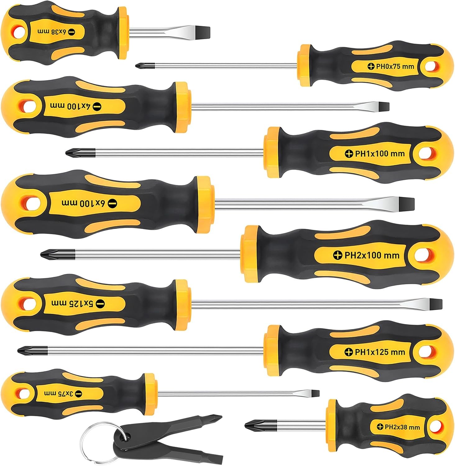 Magnetic Screwdrivers Set, 5 Phillips and 5 Slotted Tips Professional Cushion