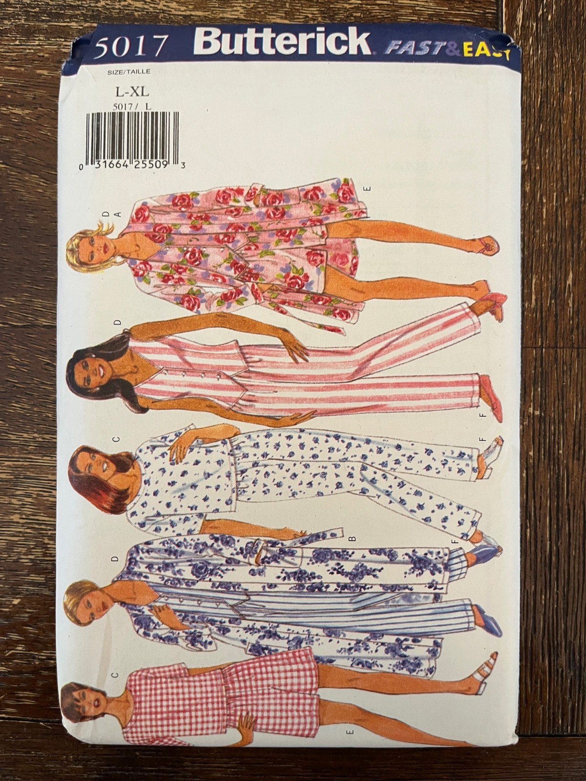 Butterick 5017 UNCUT Sewing Pattern, Misses' Robe, Belt, Top, Shorts, Size L-XL