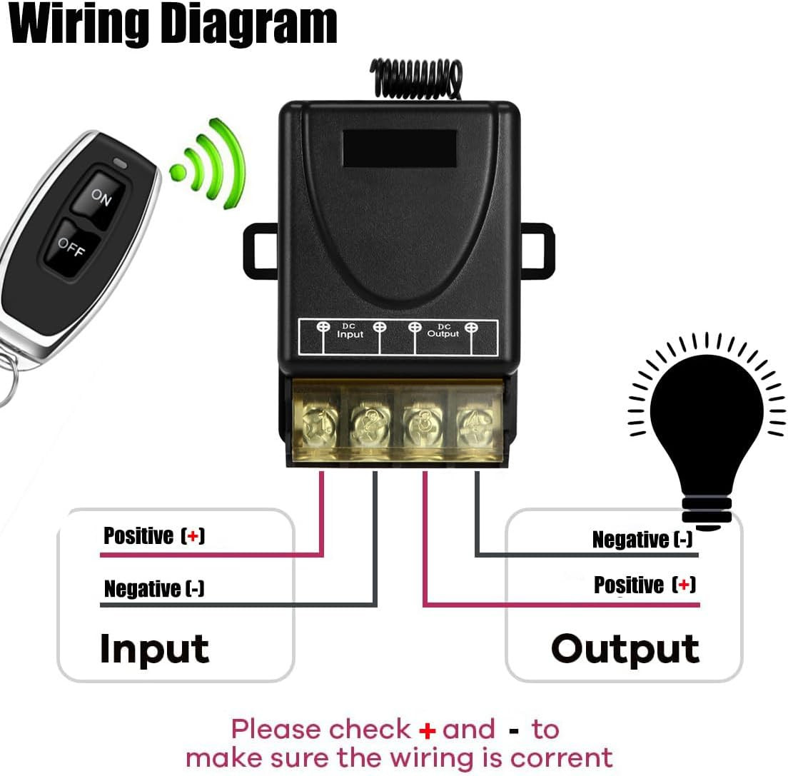 Wireless Remote Switch with 328 Ft Long Range,Dc 12V/24V/48V/72V Current Rating