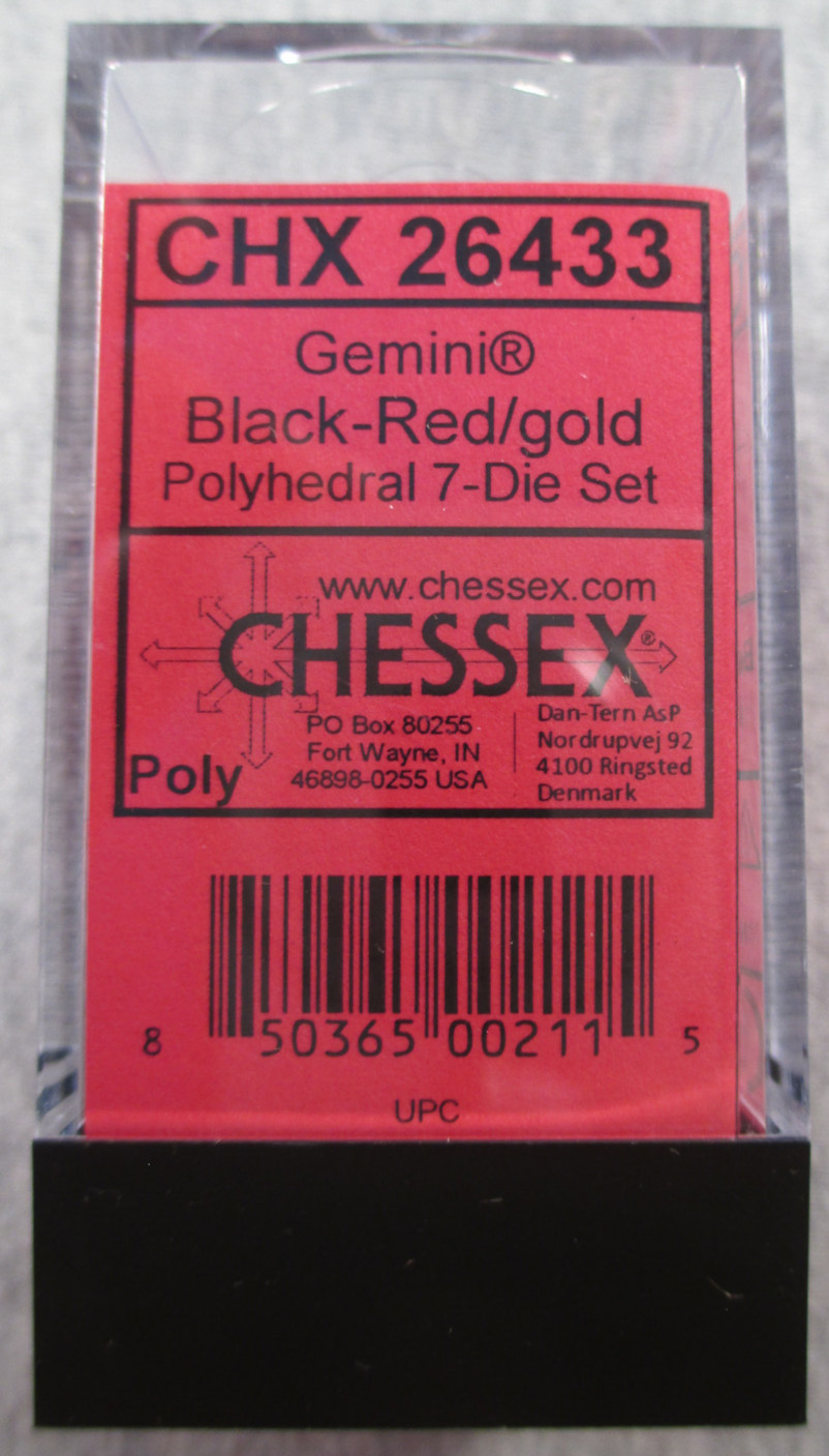 Gemini : Black-Red / Gold - Polyhedral  7 dice set - Chessex #CHX26433