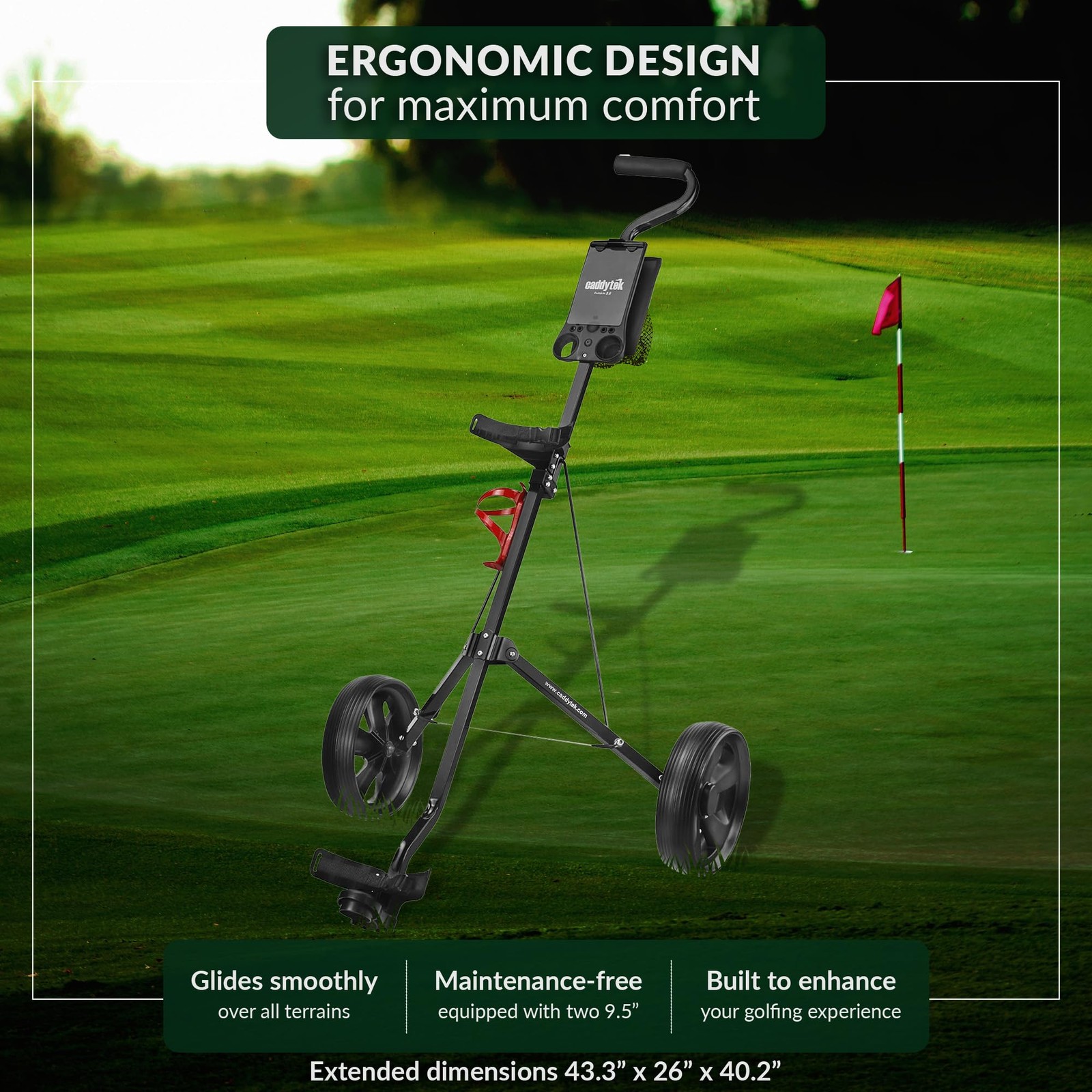 Caddytek CaddyLite 5.8 Deluxe Golf Pull Cart - Lightweight Folding 2 Wheel Golf