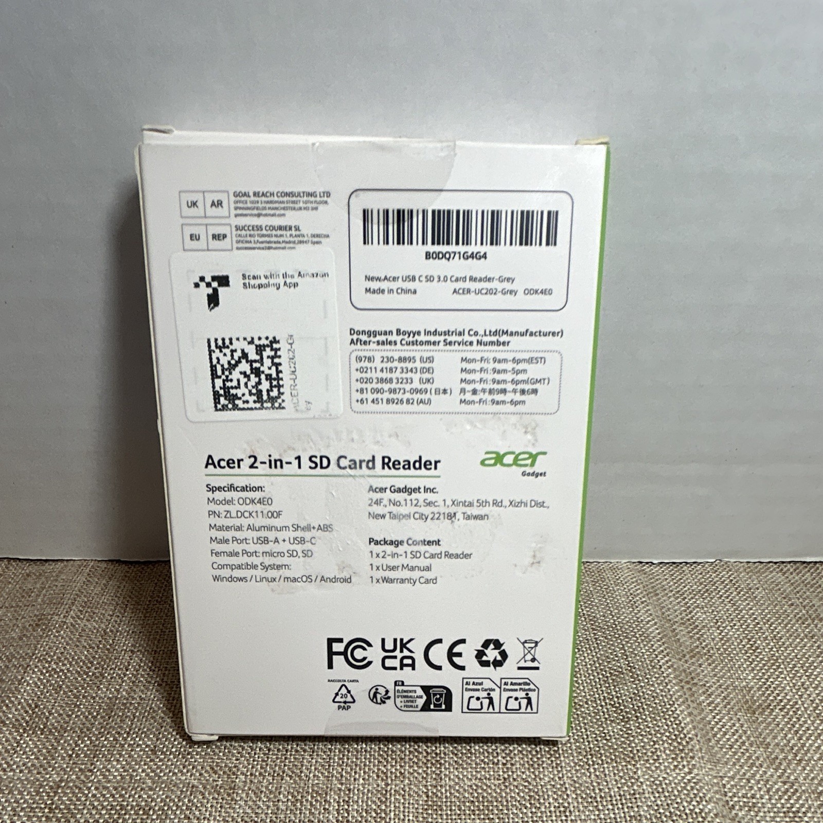 Acer 2-in-1 USB-A/USB-C Card Reader for SD & MicroSD, Gray ODK4E0