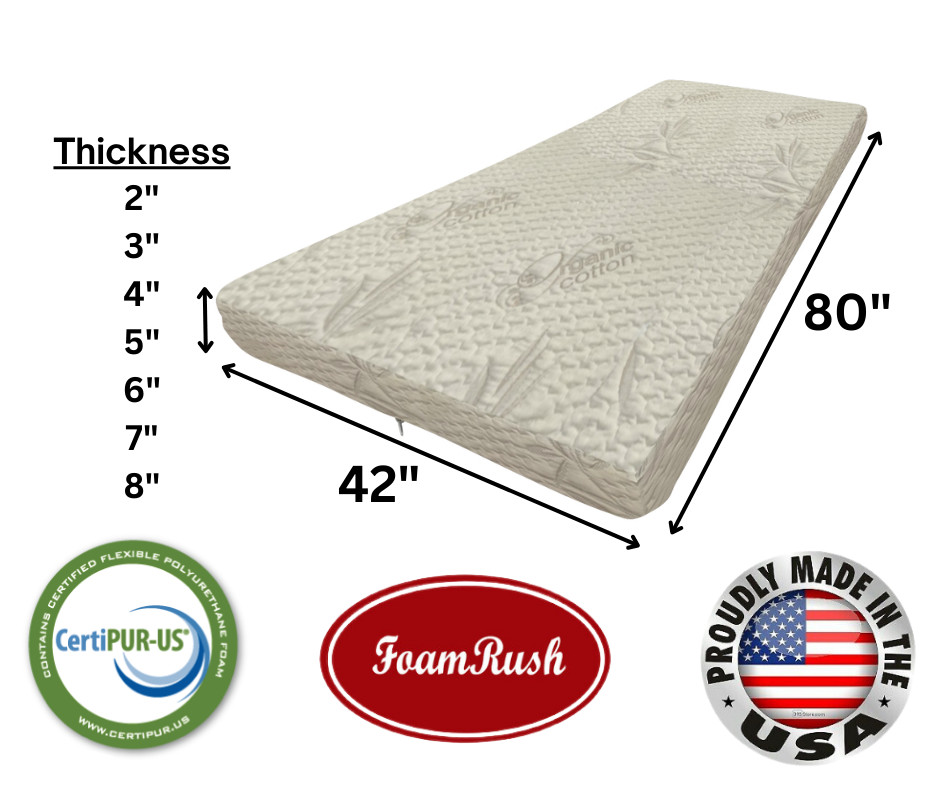 FoamRush Bunk 42" x 80" Cooling Gel Memory Foam Mattress Cotton cover and Zipper