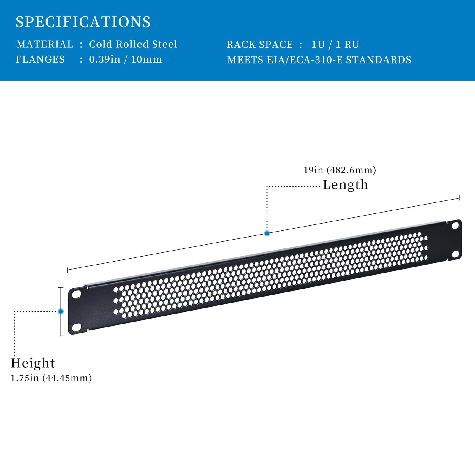 RackPath 1U Blank Rack Mount Panel Spacers with Ventilation Pack of 10 for 19...