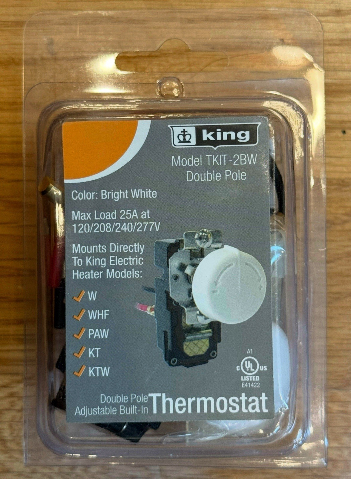 TK1T-2BW KING Double Pole Adjustable Bright White Built-In Thermostat 25A WHITE