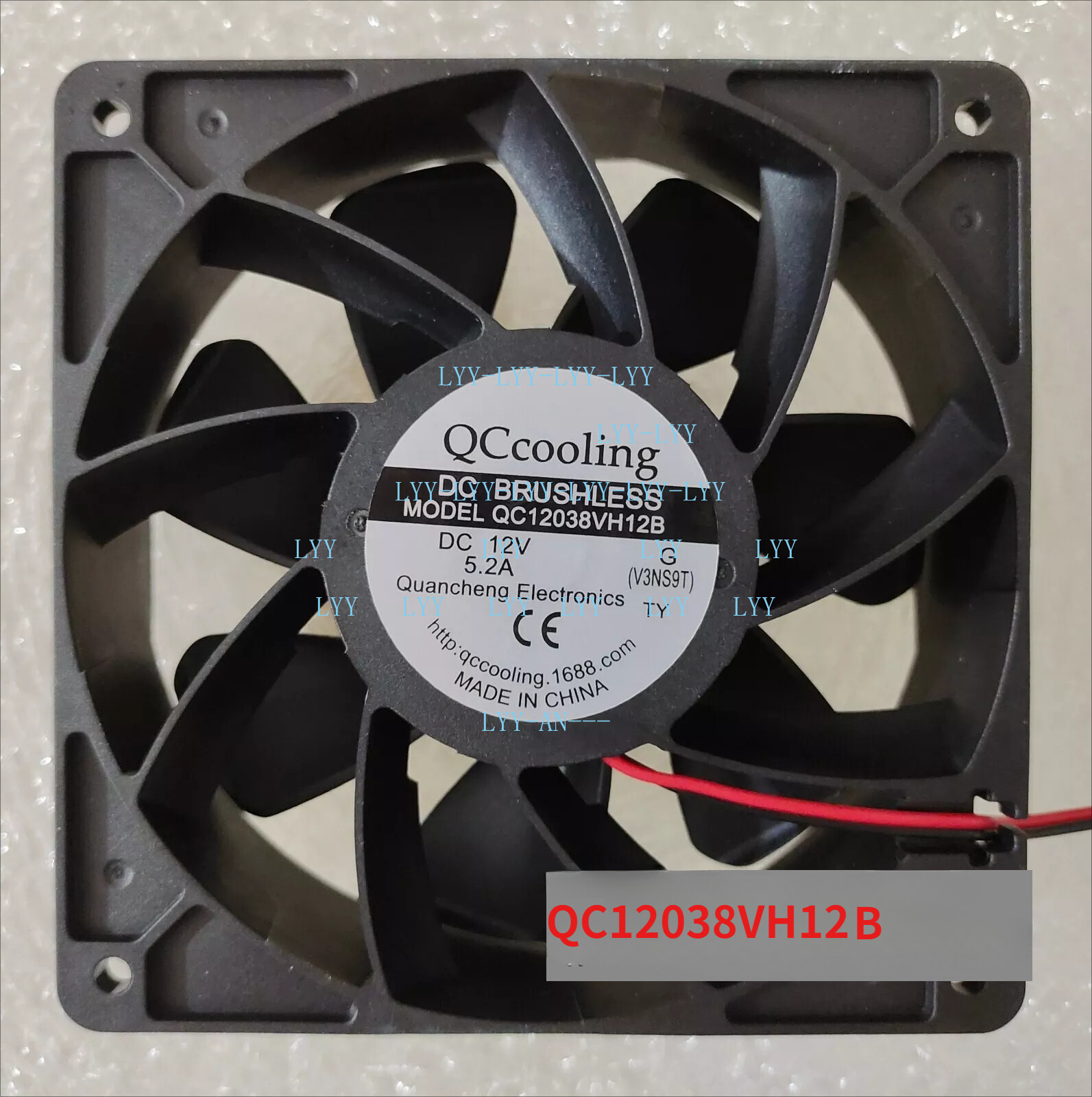 QCcooling Fan QC12038VH12B DC12V 5.2A 12cm 2 wire Large air cooling fan