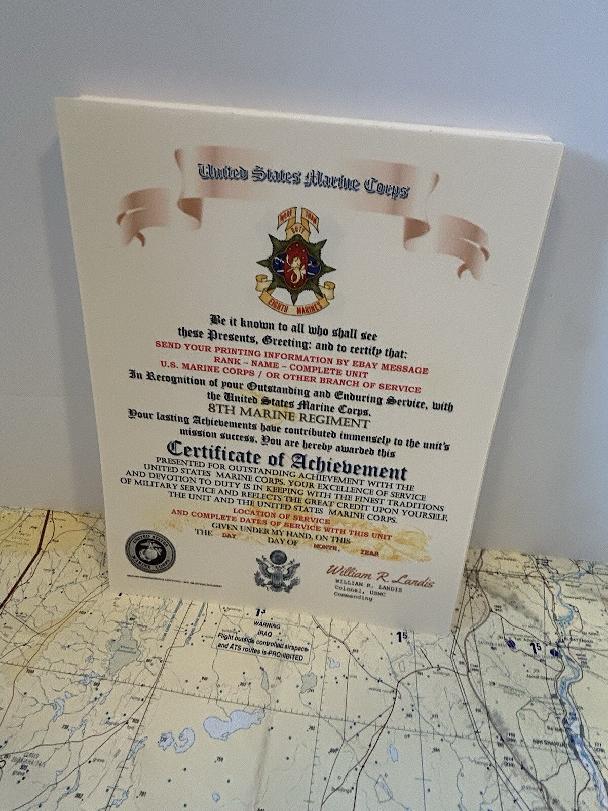 U.S.M.C. / 8TH MARINE REGIMENT - CERTIFICATE OF ACHIEVEMENT