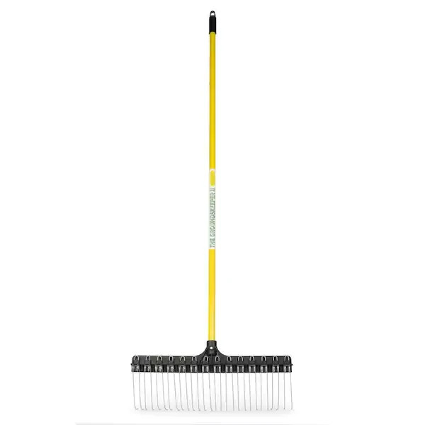 Steel Rake 55 in. Fiberglass Handle 28 Angled Spring Loaded Tines Raking Yard