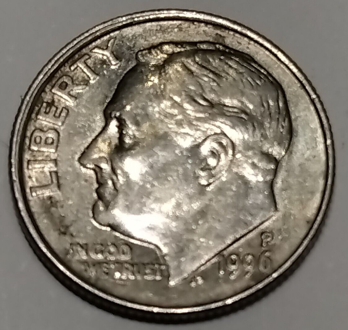 1996 P Roosevelt Dime Misaligned Die Obverse Error Rail road edge left