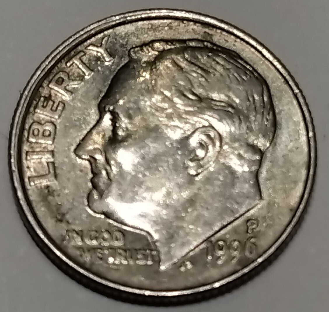 1996 P Roosevelt Dime Misaligned Die Obverse Error Rail road edge left
