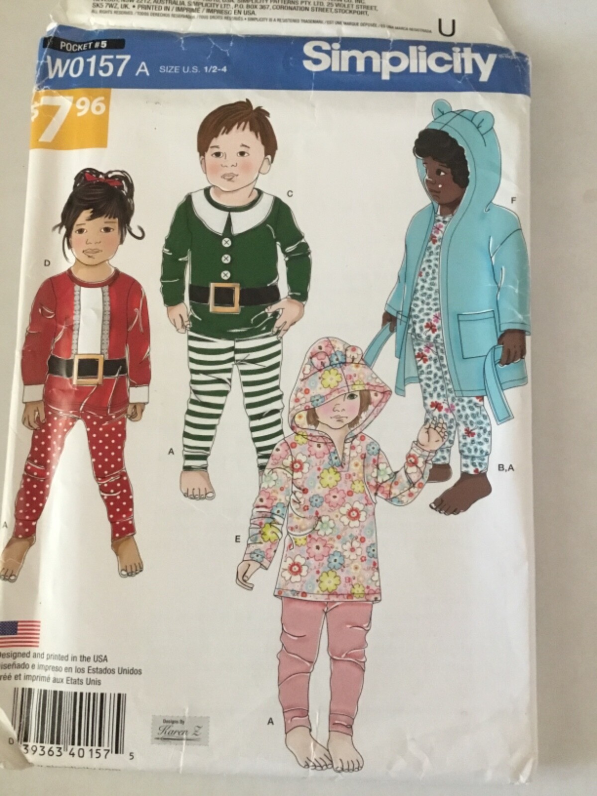 New Uncut Simplicity W0157 Toddler Robe Pants Tops Size 1/2 1 2 3 4 T