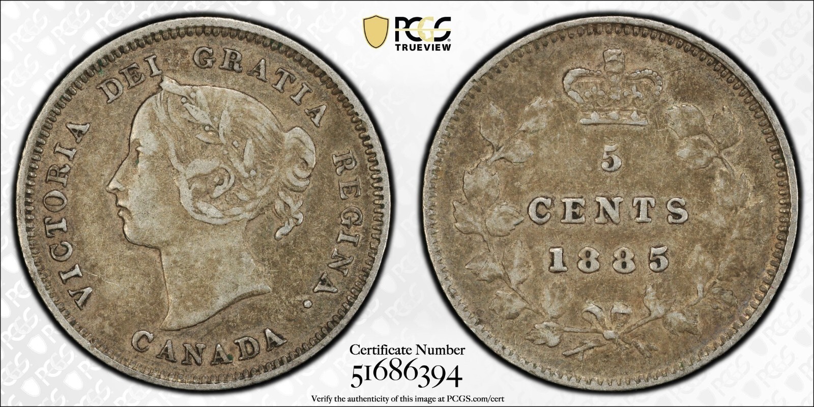 1885 Canada 5 cents silver PCGS XF40 large 5