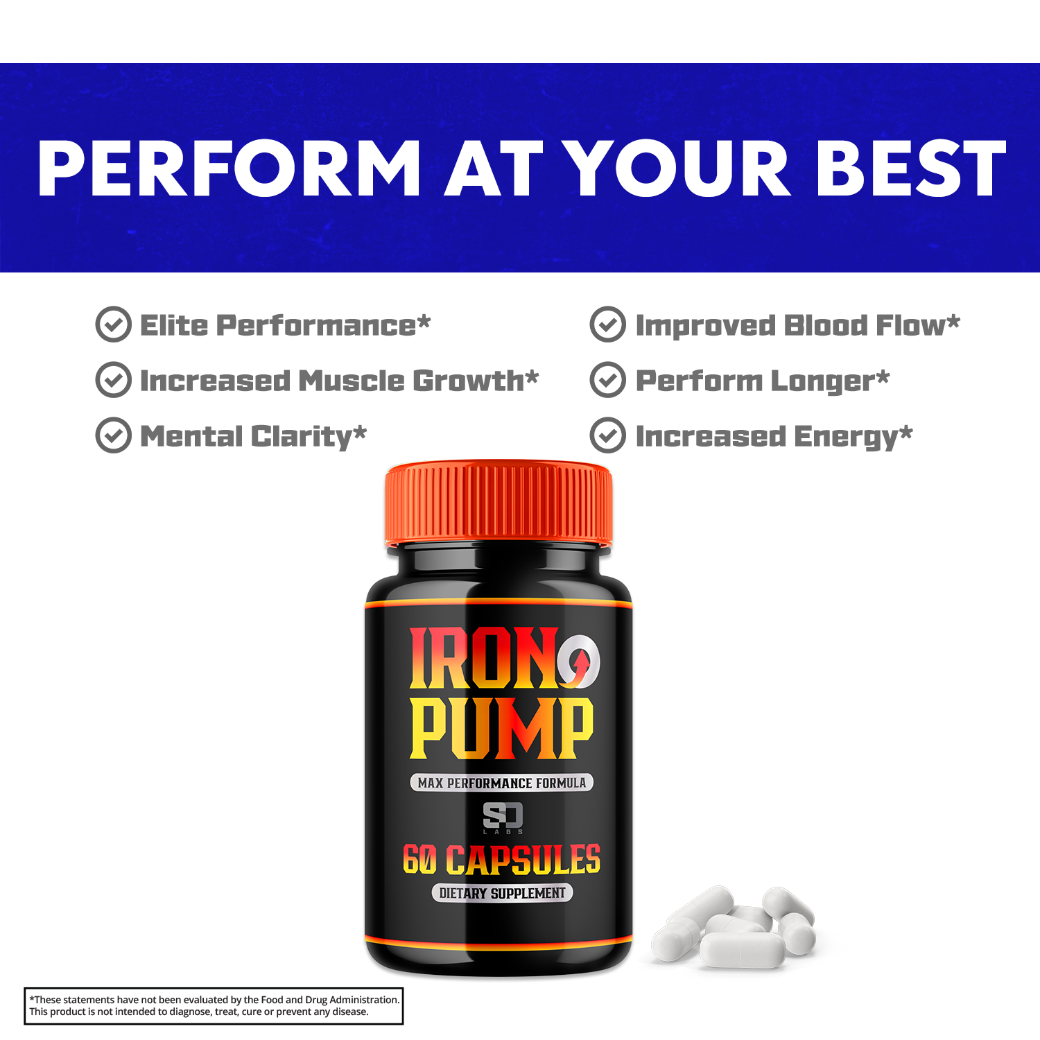 Iron Pump Male Capsules - Promote Blood Flow Muscle Function (60 Capsules)