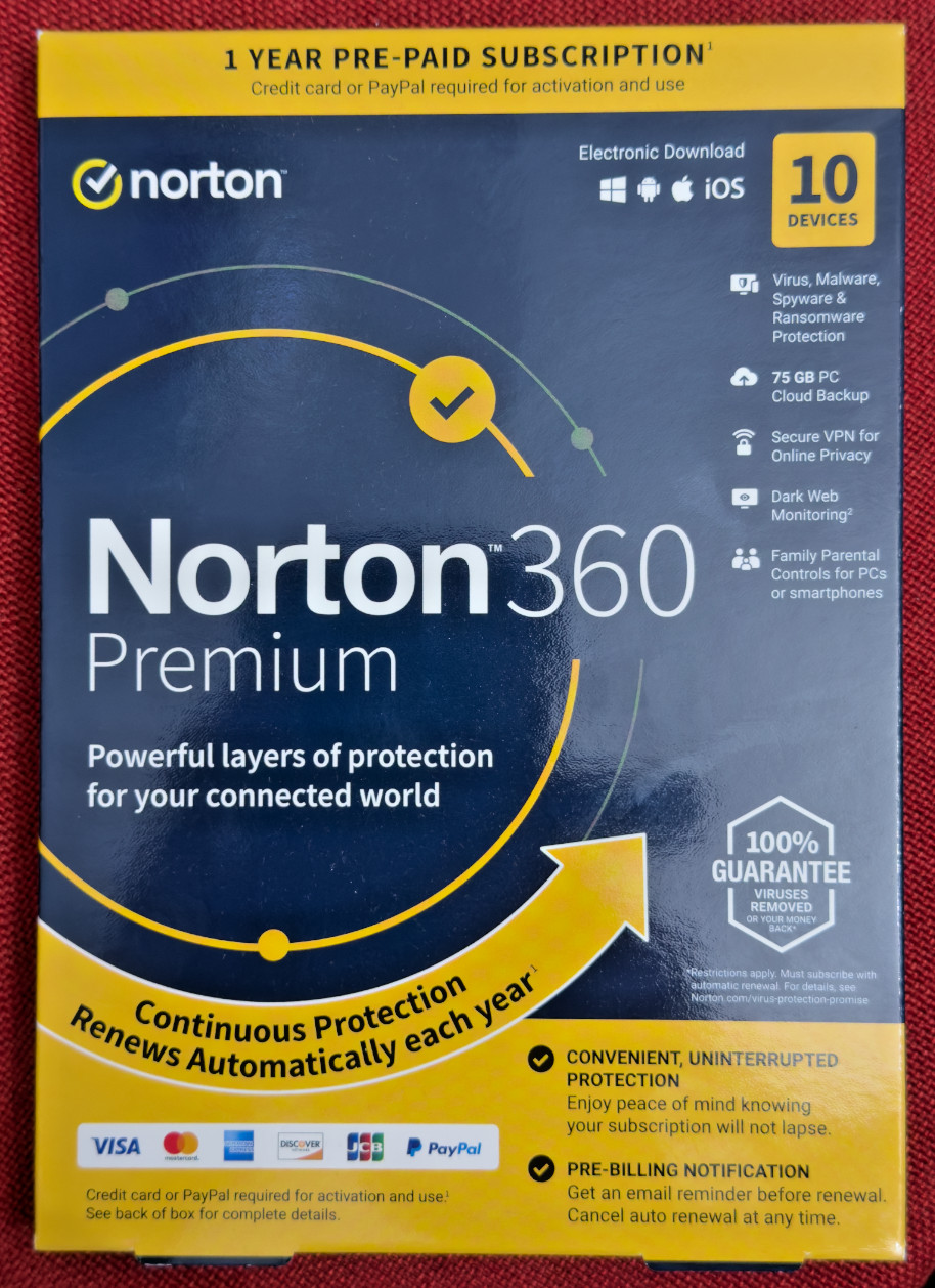 Norton 360 Premium 2026, 10 Devices (PC Mac Android iOS) 1 Year, Sealed Key Card