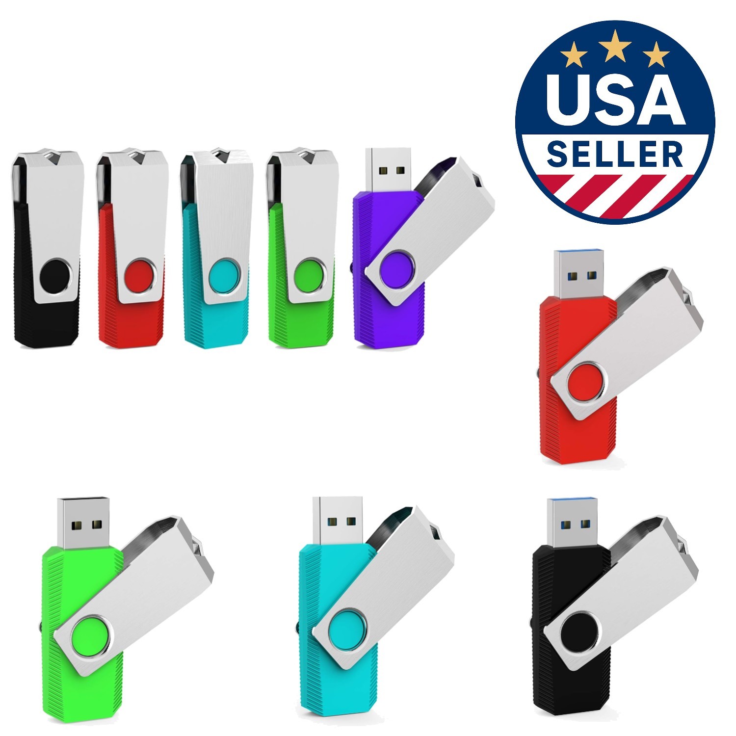 Durable 32GB USB 2.0 Flash Drive Pack - Stylish Swivel Design for Easy Access